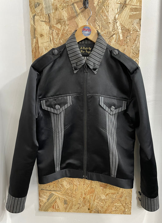 A Child Of The Jago Mens Trucker Jacket Grey Black Pinstripe Small