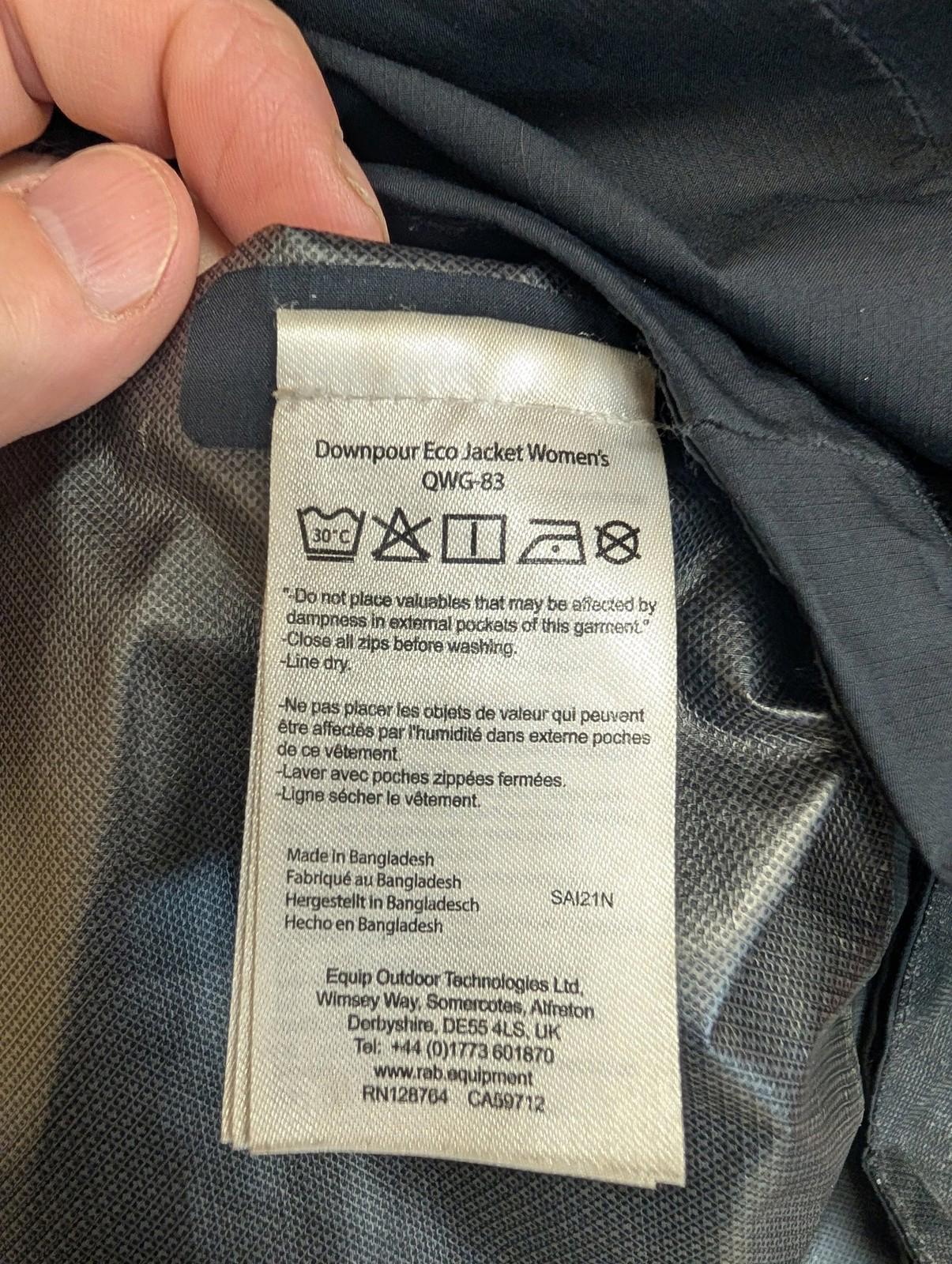 Rab Downpour Eco Jacket Medium Women Waterproof Windbreaker Outdoor Coat Black