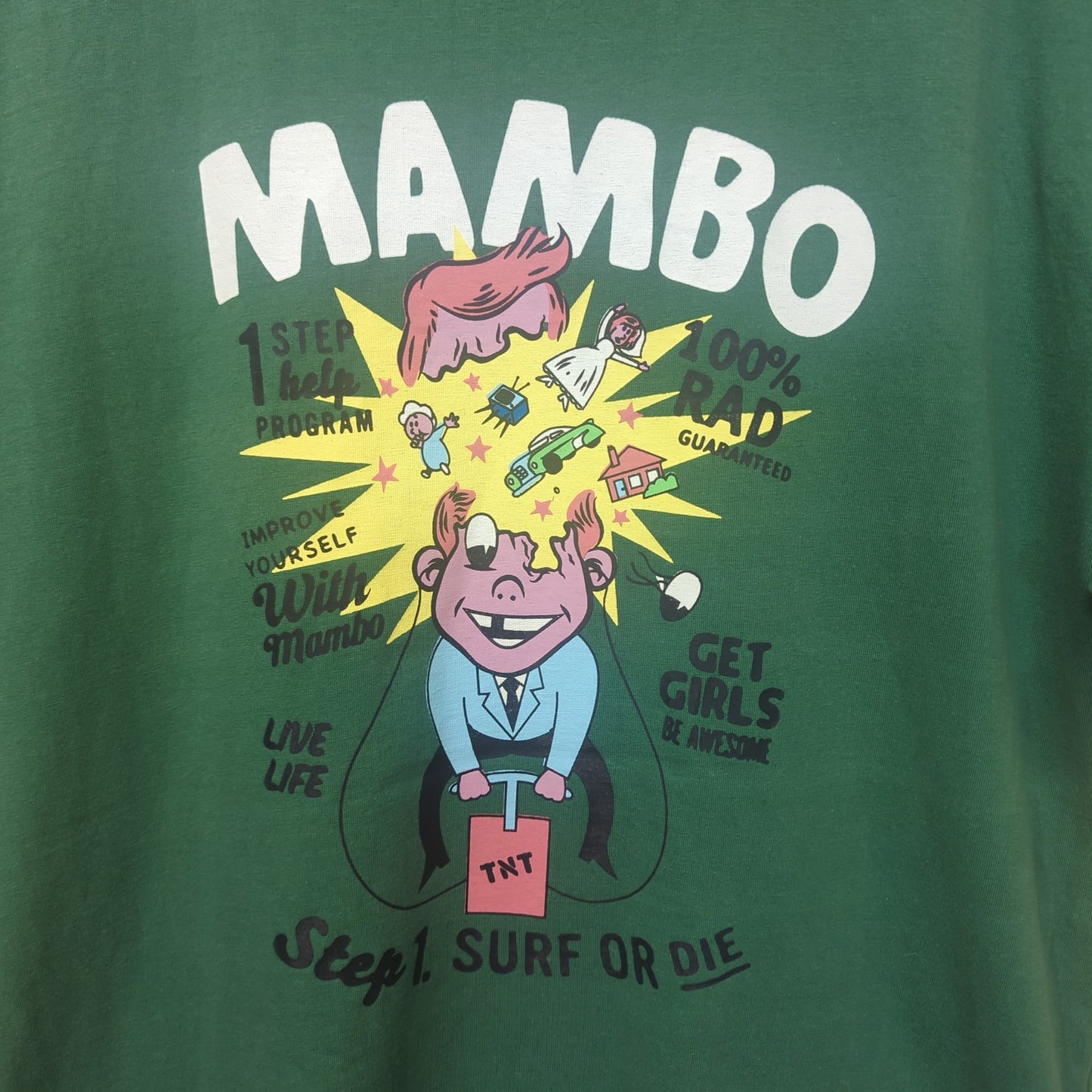 Mambo Surf Or Die Step 1 T-shirt Short Sleeve Print Logo Green Mens Medium