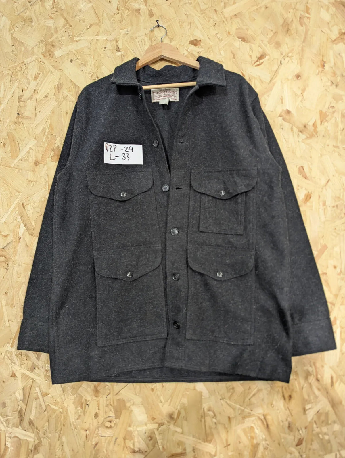Filson Mackinaw Wool Cruiser Jacket 44 XL Men Charcoal Grey Black Made USA