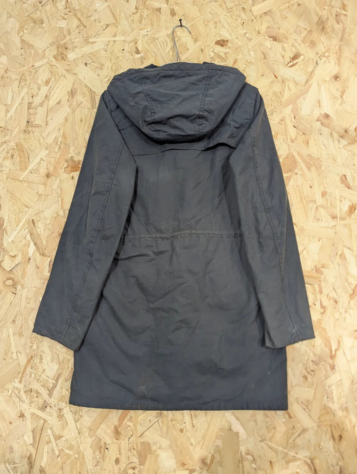 Barbour Winter Durham Parka Womens UK8 Navy Waxed Cotton Hooded Insulated