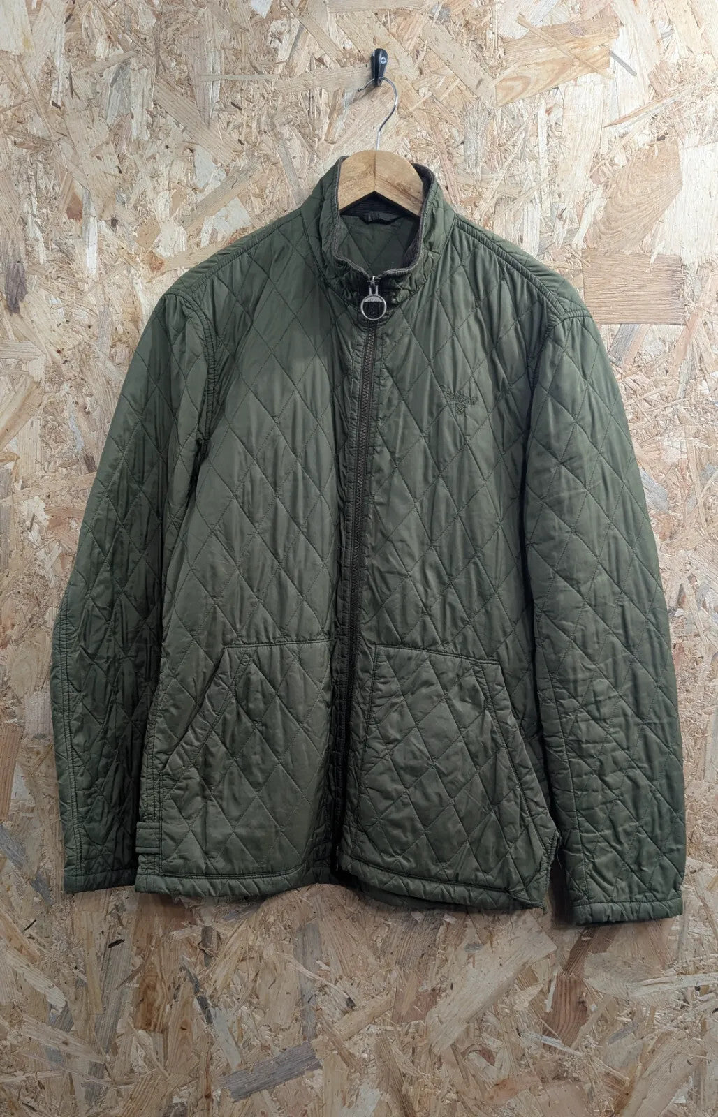Barbour Quilted Jacket Mens Small Olive Green Diamond Padded Countryside Outdoor