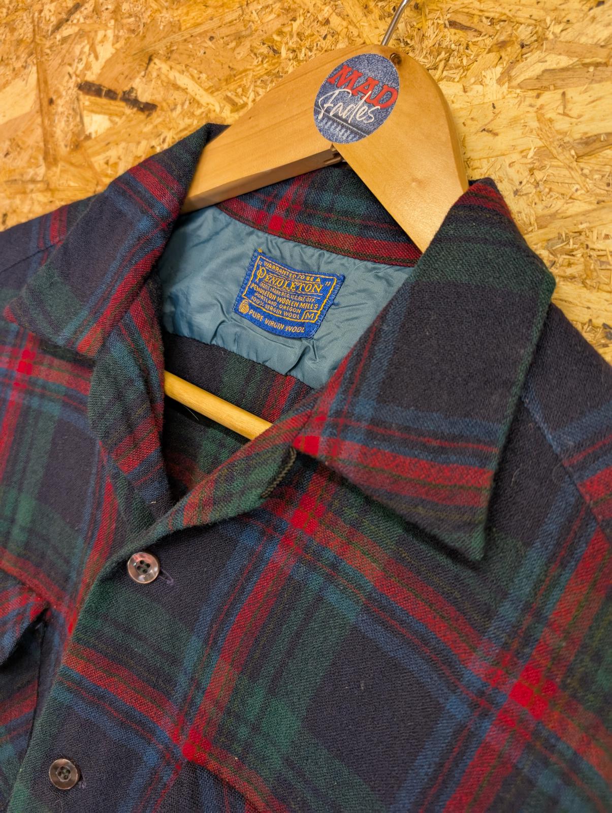 Pendleton Lodge Shirt Medium Red Green Navy Tartan Check Plaid Wool Vintage
