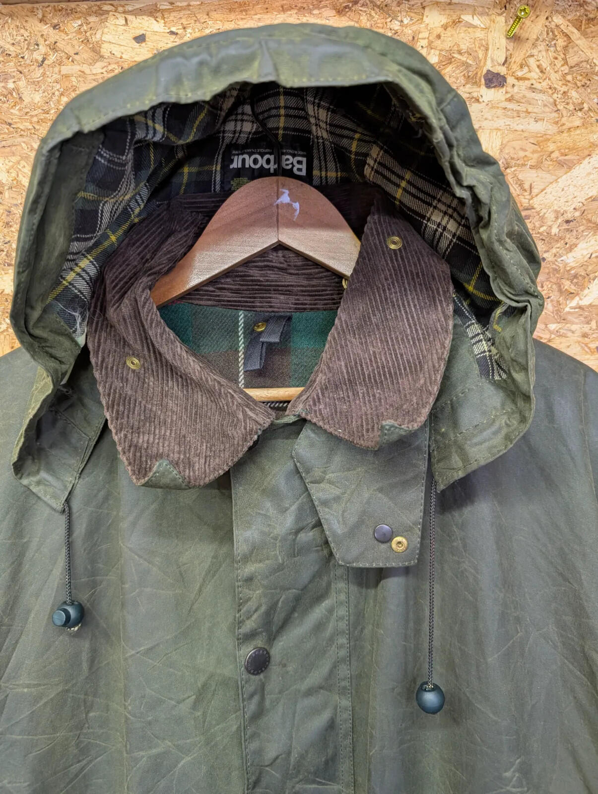 Vintage Barbour Northumbria A400 Waxed Jacket Mens XL C44 Olive Green Hooded 90s