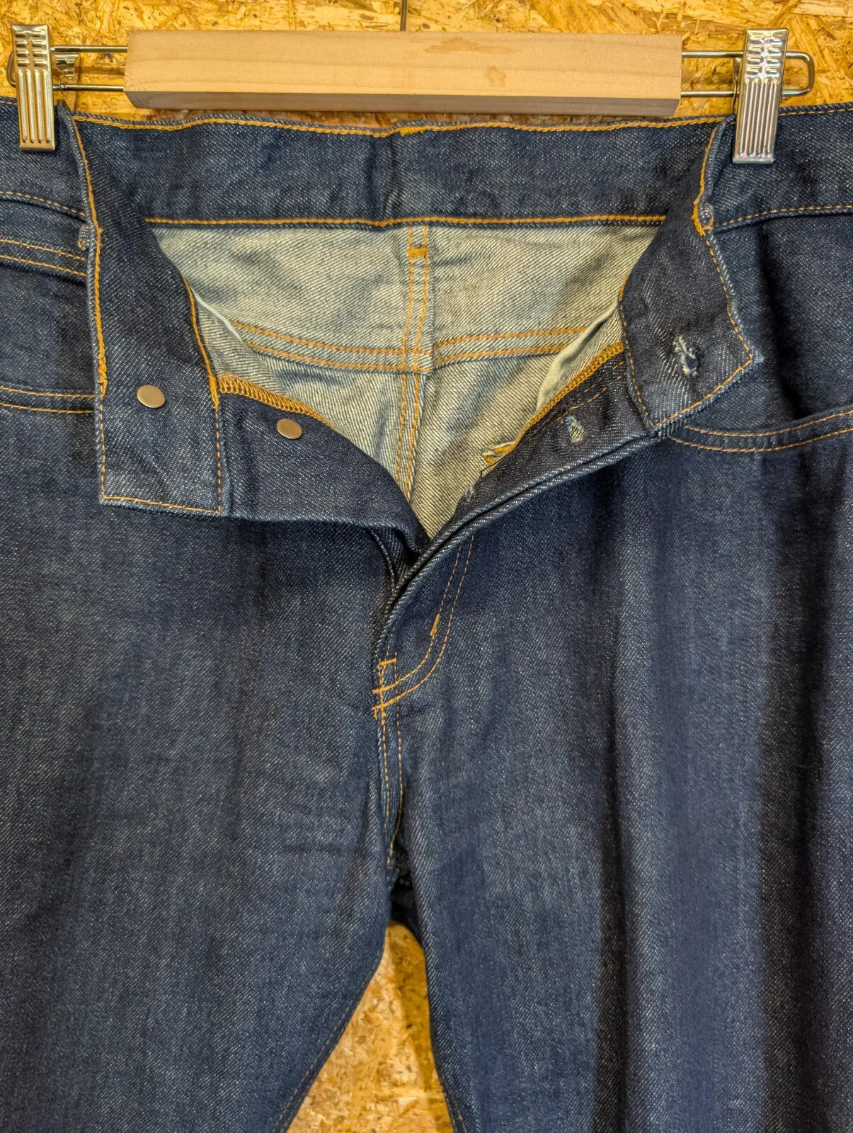Arket Park Jeans Mens W33 L32 Rigid Dark Blue Raw Denim Navy Straight Button Fly