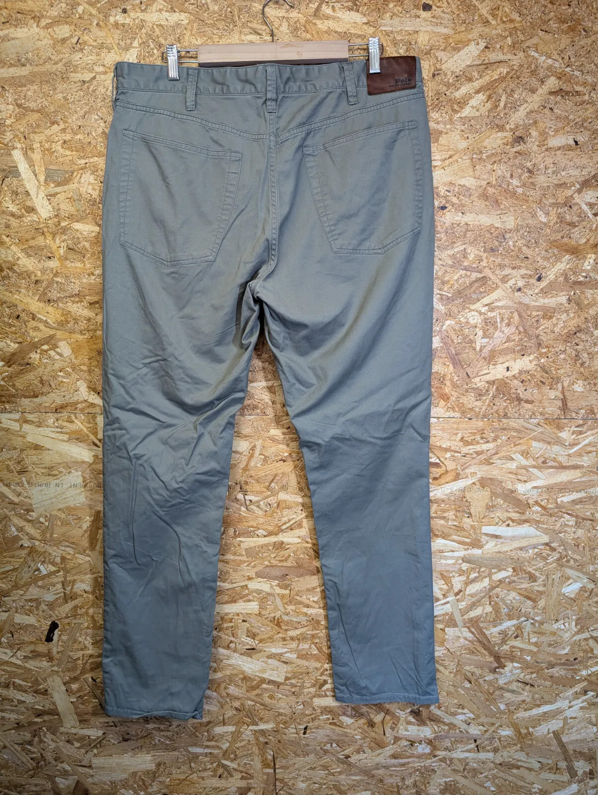 Ralph Lauren Chino Pants Men W36 L32 Grey Khaki Stretch Slim Fit Five Pocket Zip