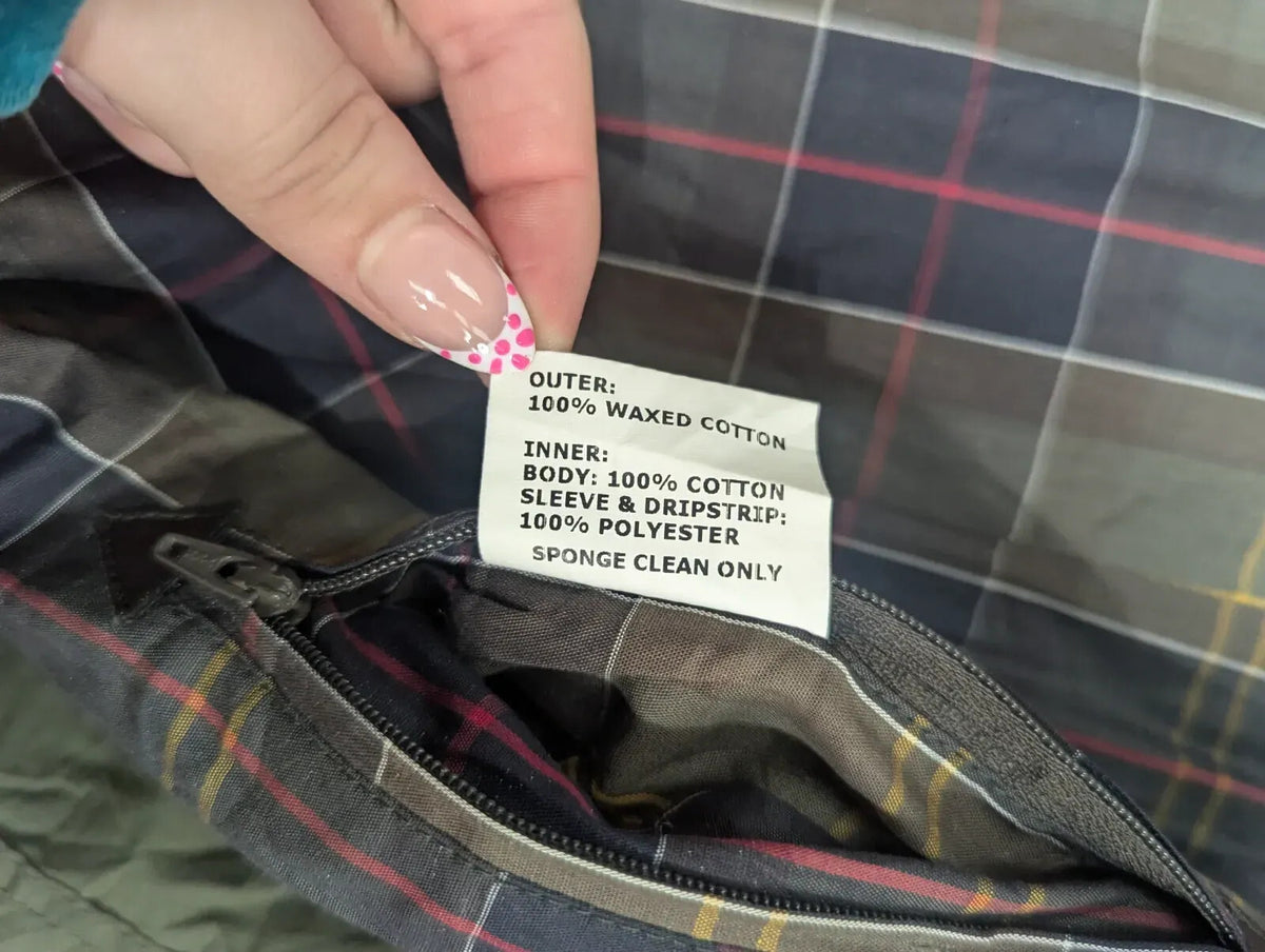 Barbour Beadnell Wax Jacket Womens UK6 Olive Green Cotton Tartan Cord Collar