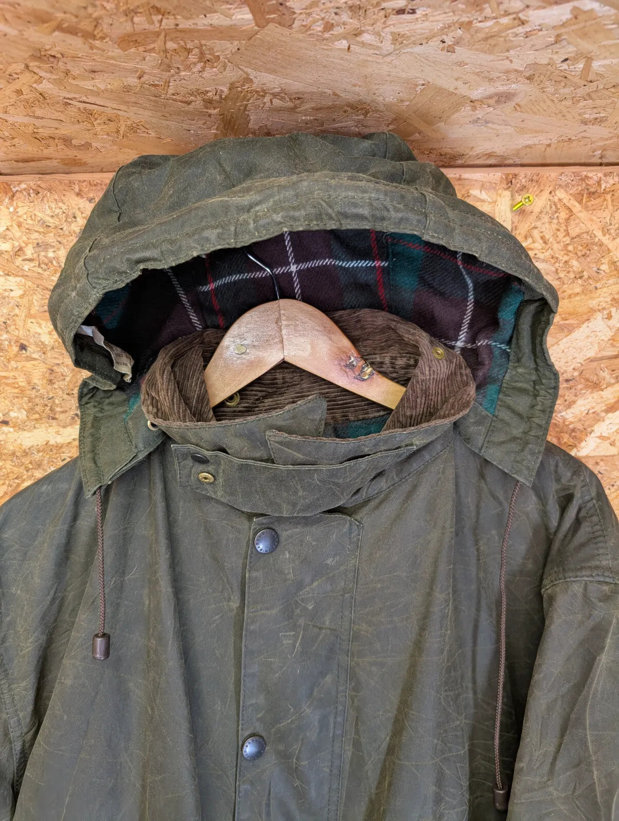 Vintage Barbour Northumbria A400 Wax Jacket C46 XXL Wool Lined Green Hooded 90s