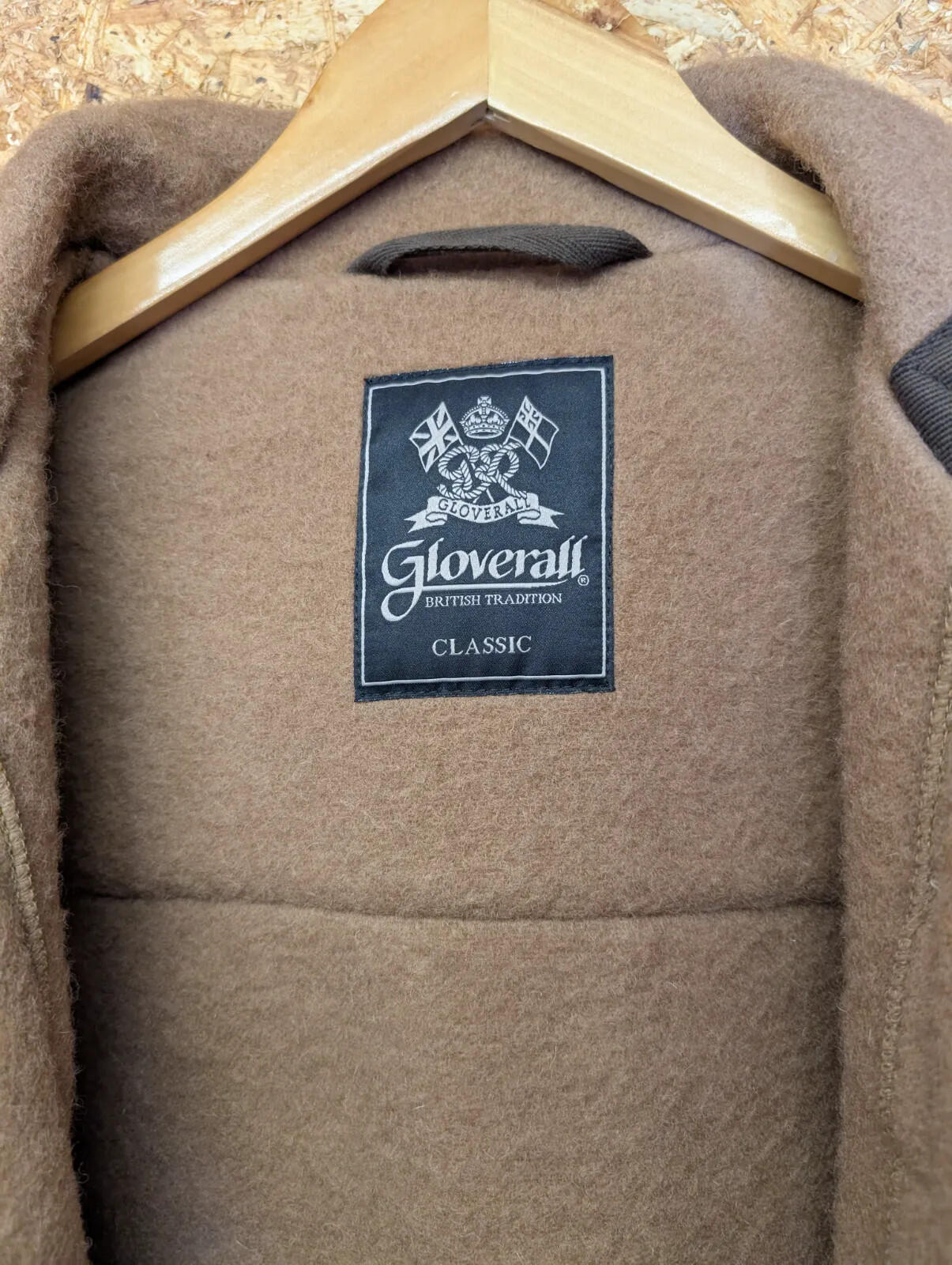 Gloverall Monty Duffle Coat L Brown Wool Hood Toggle Long Heavy Classic England