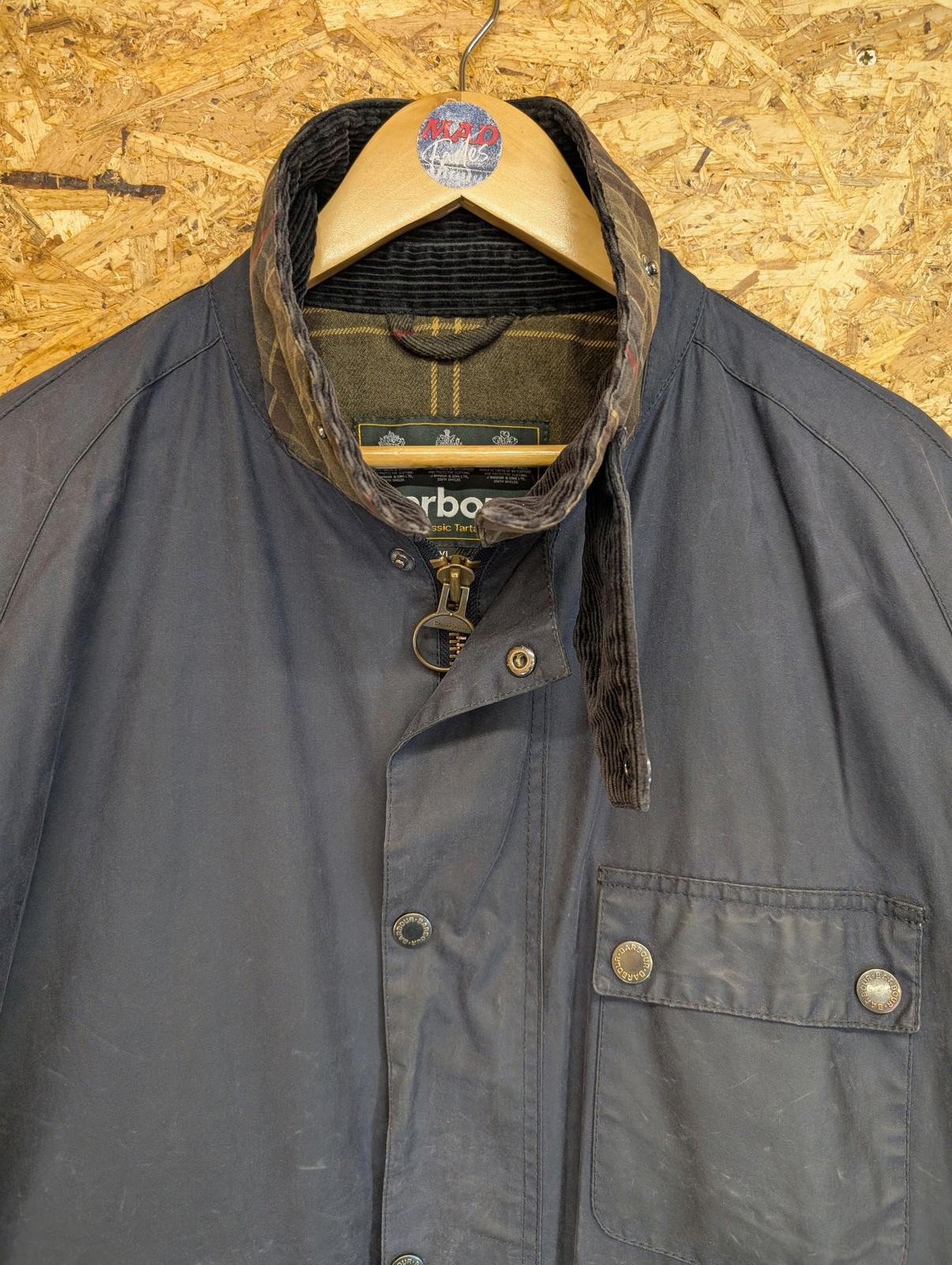 Barbour Rufford Wax Jacket XXL Men Tartan Lined Country Navy Blue Cord Collar