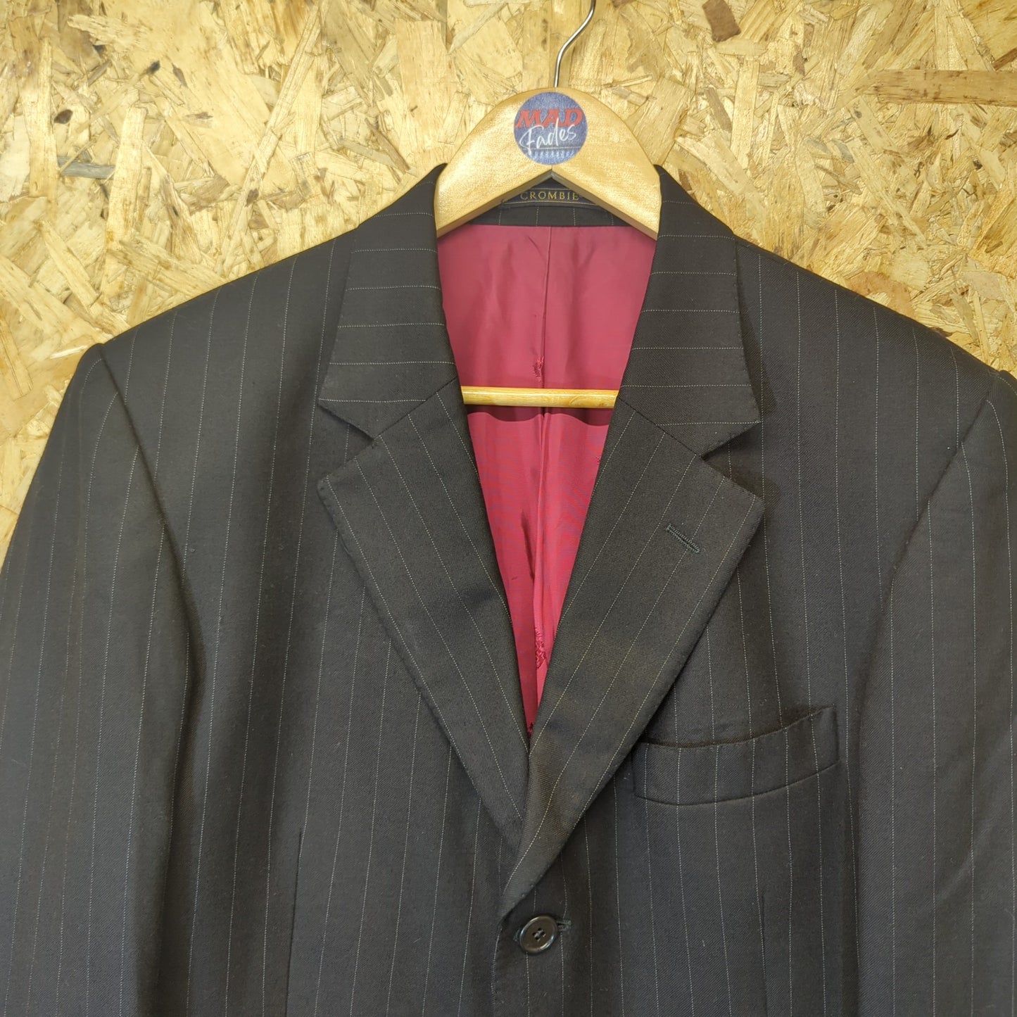 Crombie Wool Cashmere Mix Blazer Jacket Black Pinstripe Mens Medium 38 Regular