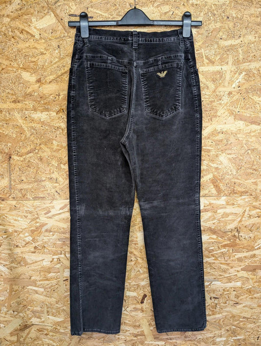 Armani Jeans Trousers Size W26 L31 Women Black Velvet Moleskin Vintage 90s Rock