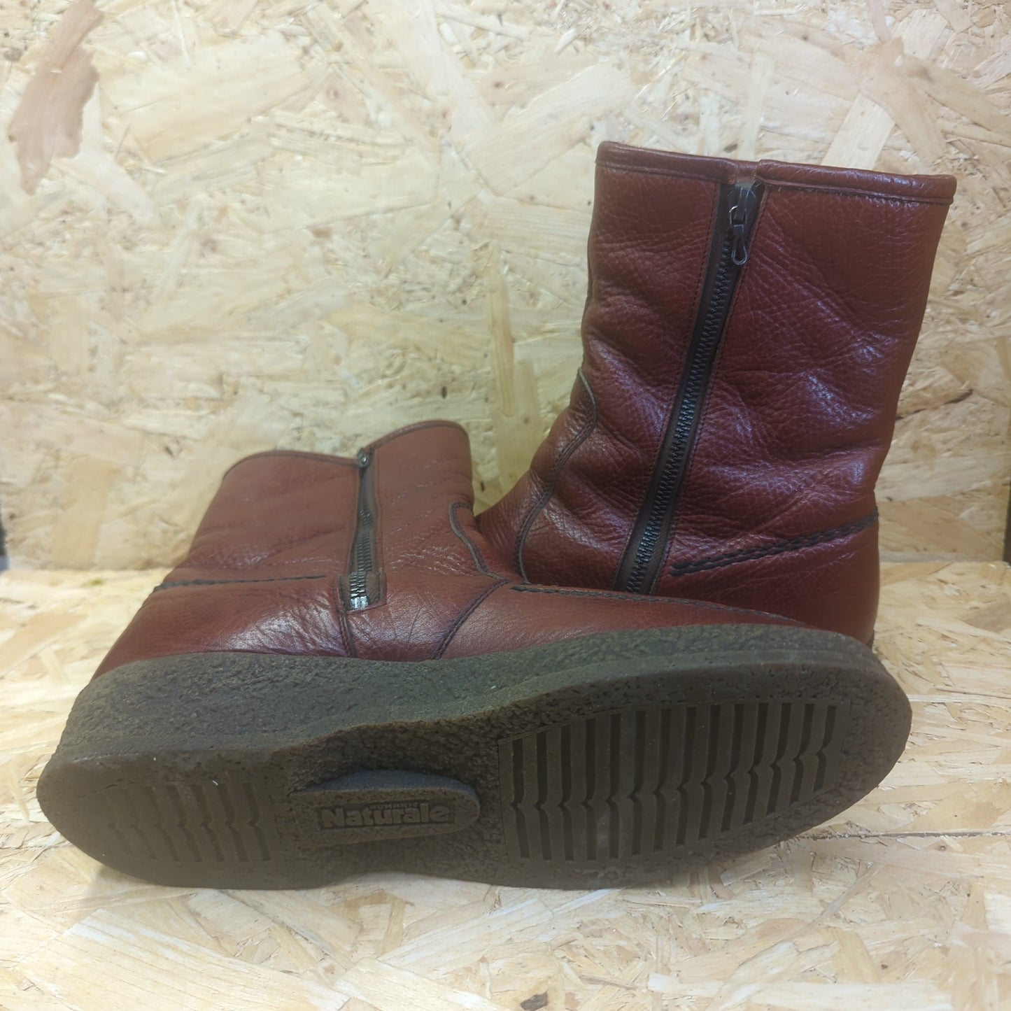 Humanic Warmfutter Brown Leather Fur Lined Boot Vintage Snow Winter Zip 10 UK 44
