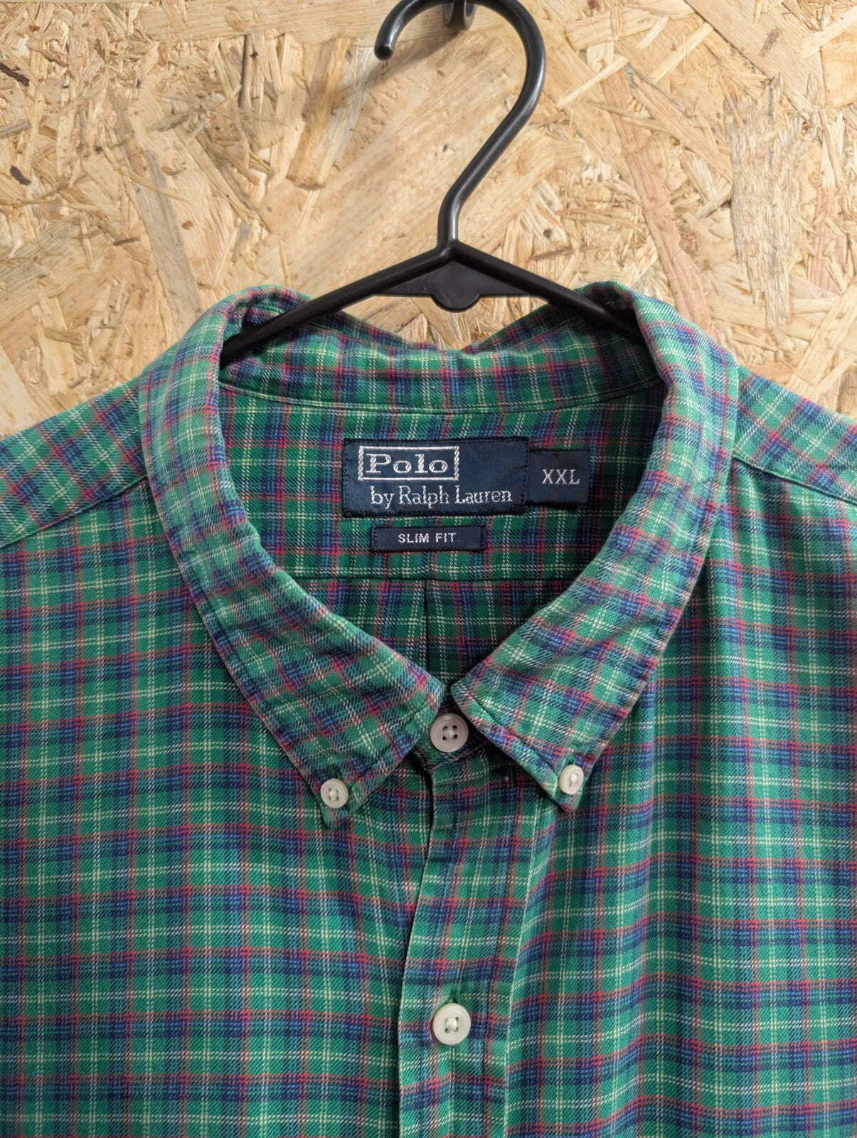 Polo Ralph Lauren Shirt Men XXL Green Plaid Slim Fit Long Sleeve Button Down 90s