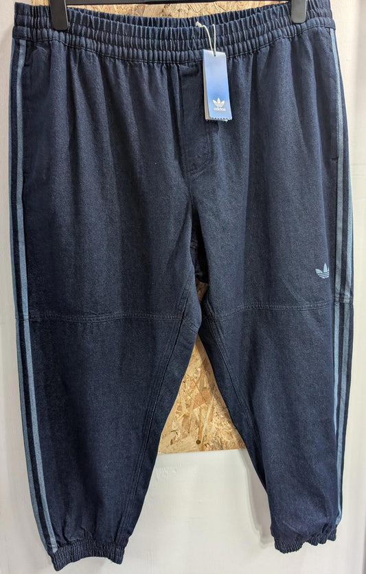 Adidas Track Trousers Mens 2X W38 W40 Athletic Blue Denim Joggers Stripe Casual