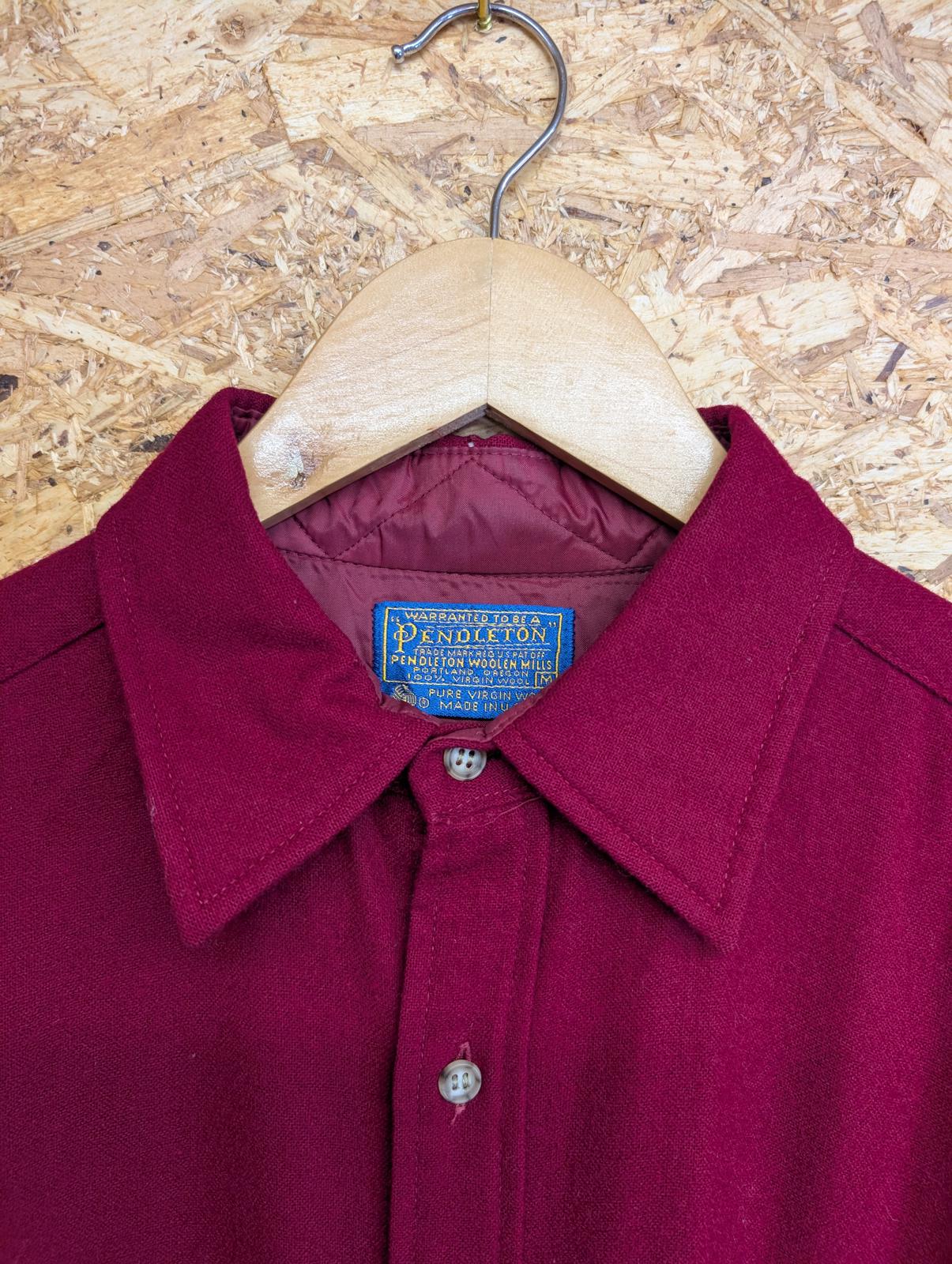 Pendleton Shirt Mens UK Size Medium Burgundy Red Elbow Patch