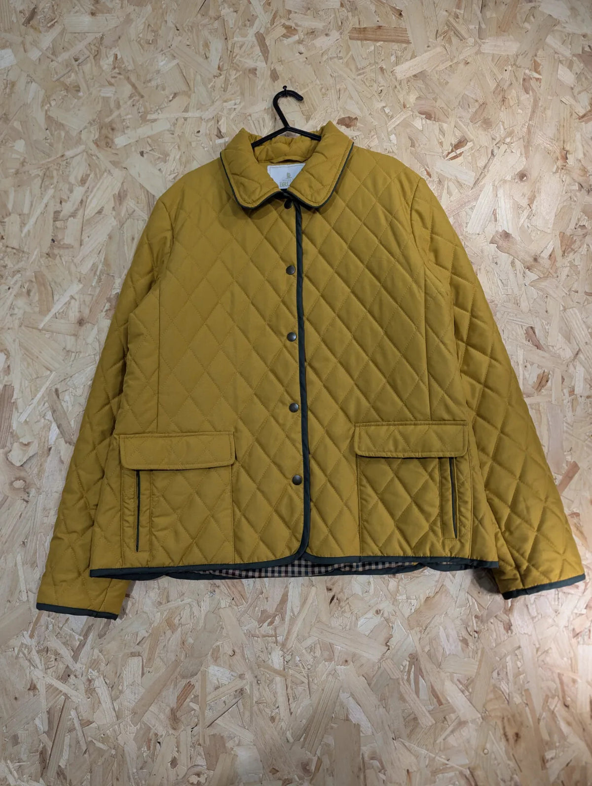 House Of Bruar Quilted Jacket Womens UK18 Mustard Snap Pockets Diamond Padded