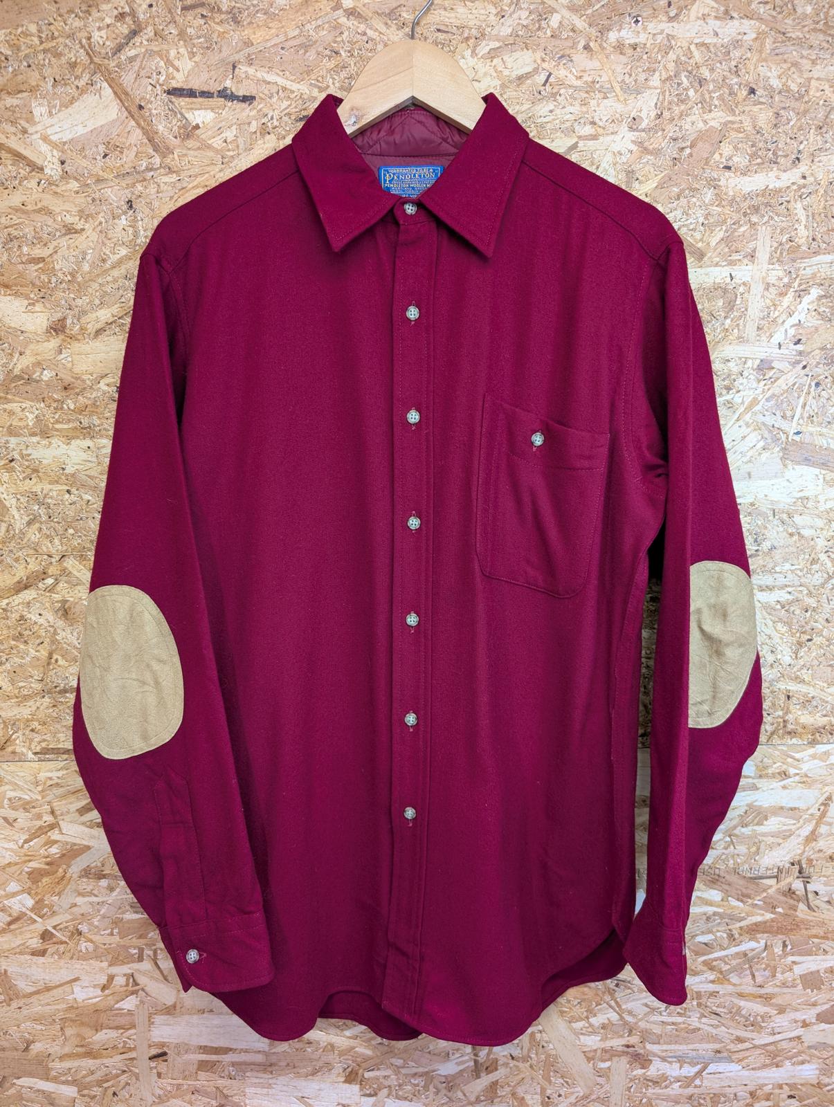Pendleton Shirt Mens UK Size Medium Burgundy Red Elbow Patch