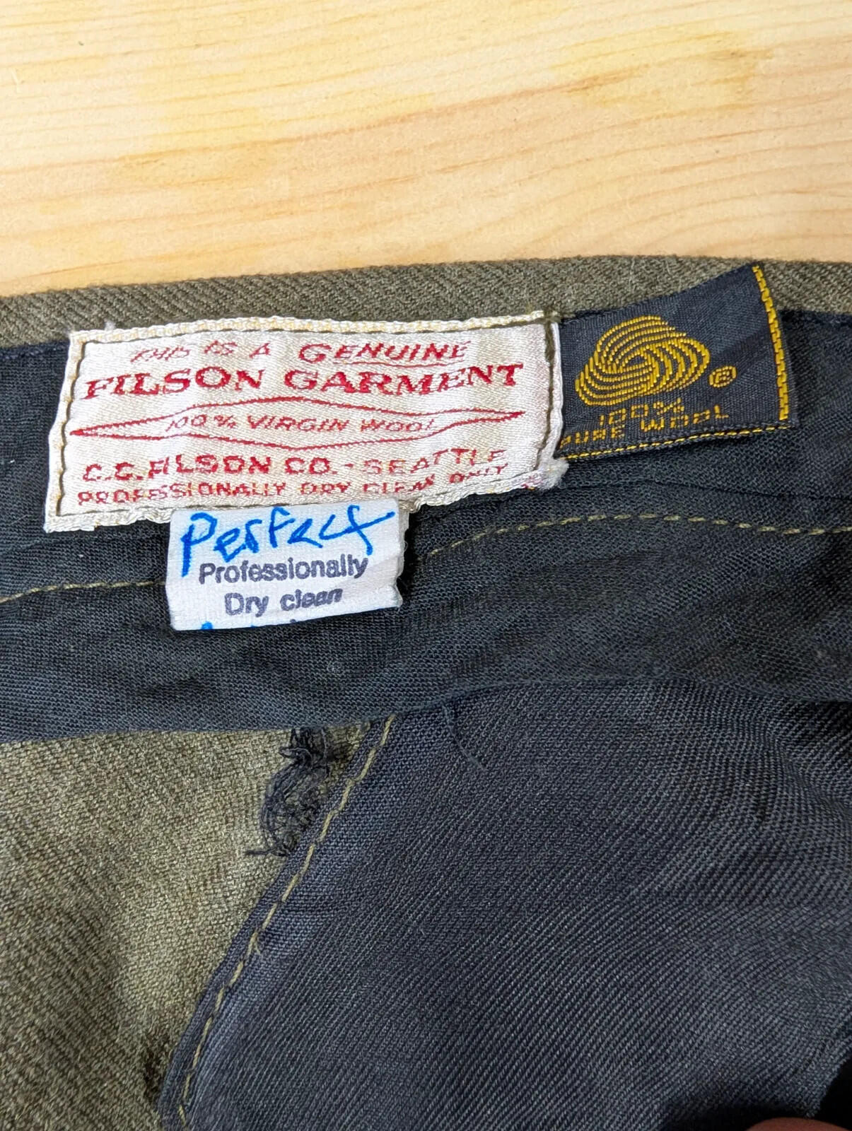 Filson Forestry Cloth Trousers W42 L28 Style 14 Wool Green Work Wear USA Made