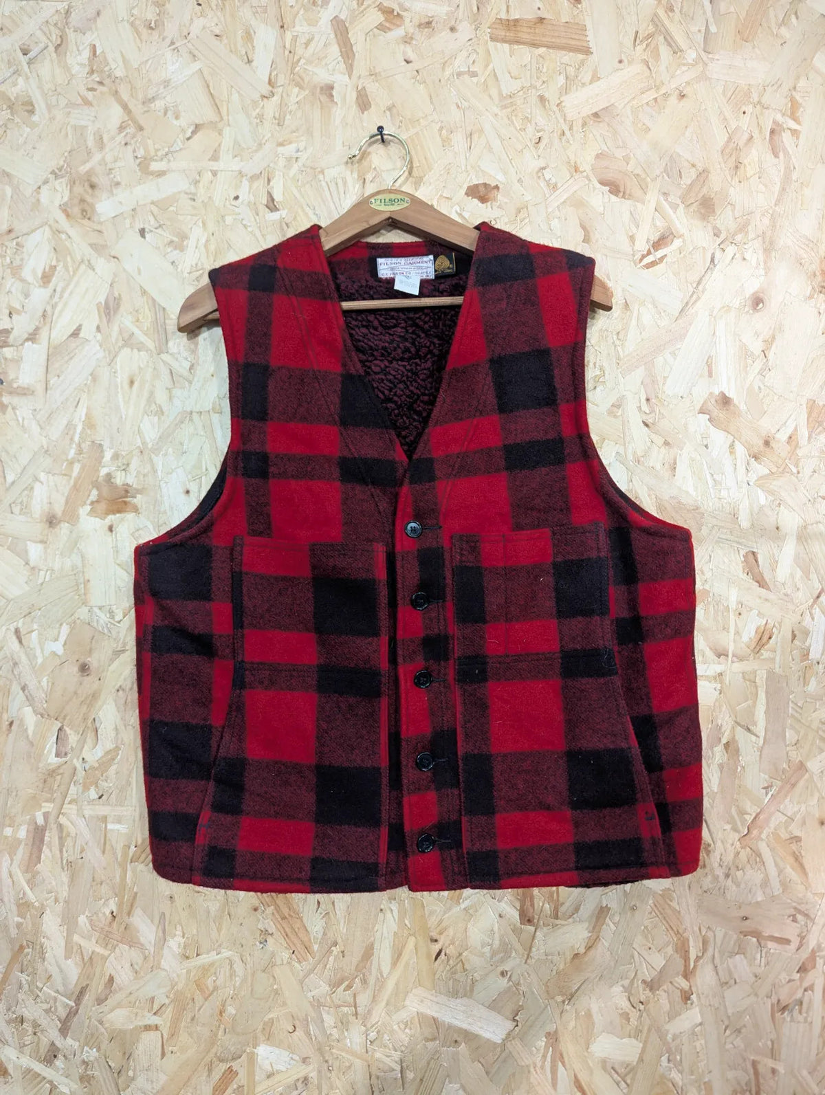 Filson Mackinaw Wool Vest Mens XXL 46 Red Black Buffalo Heavy Lined USA Made
