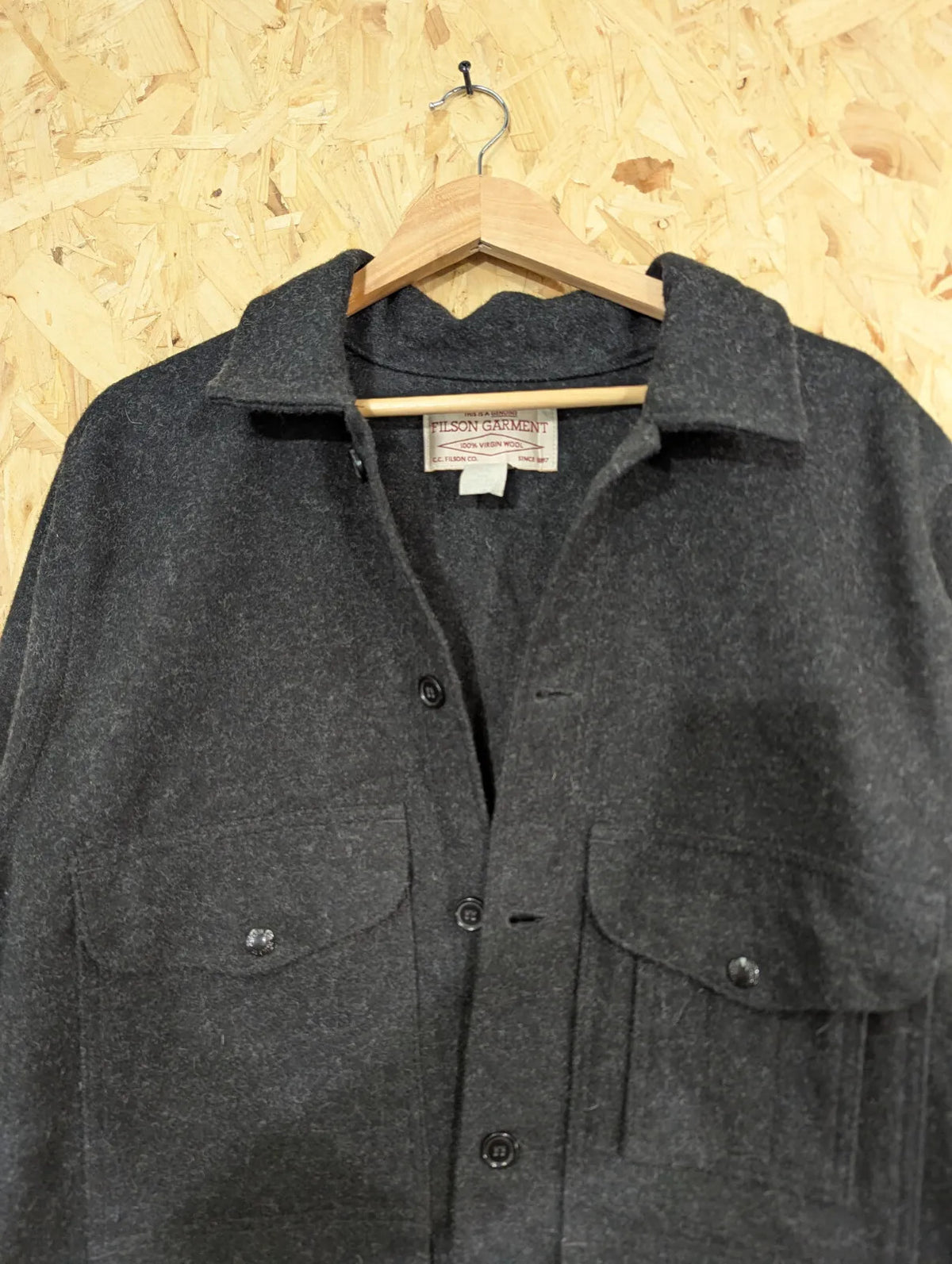 Filson Mackinaw Wool Cruiser Jacket 44 XL Men Charcoal Grey Black Made USA