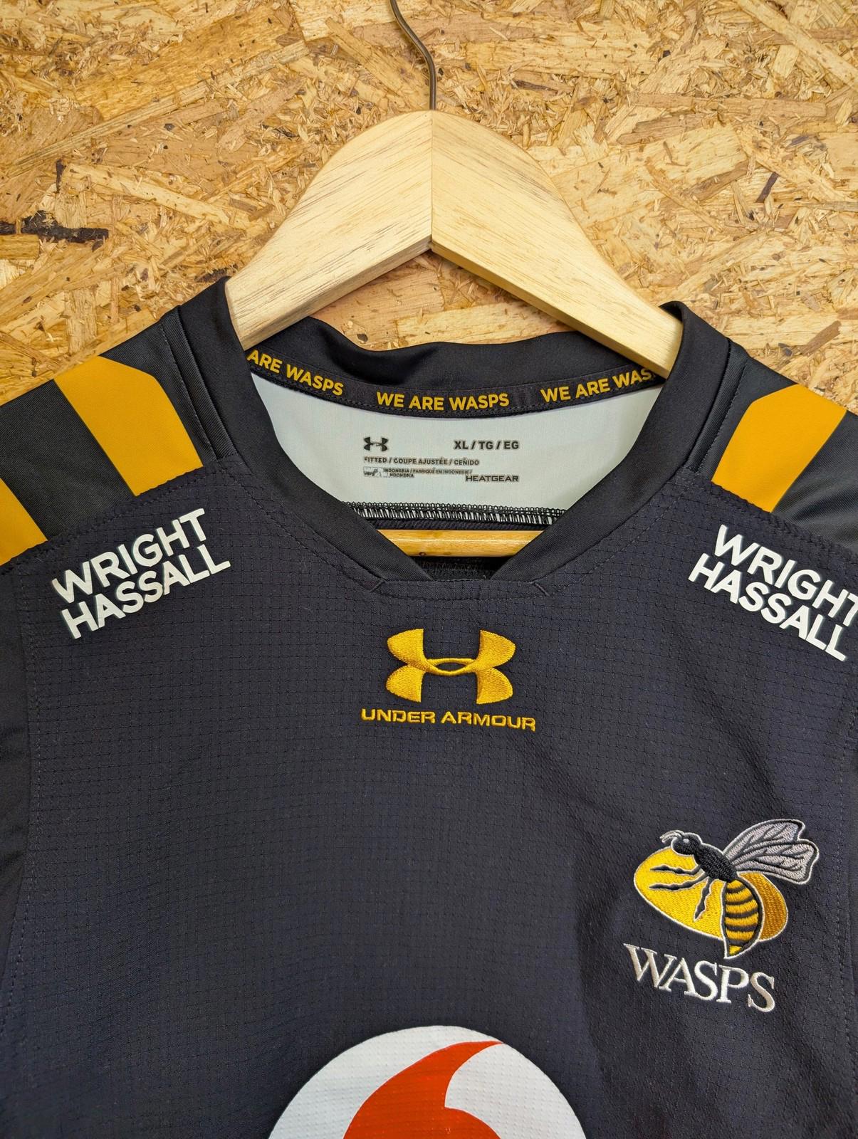 Wasps Pro Rugby Shirt Men XL HeatGear Black Vodafone Sponsor Under Armour London