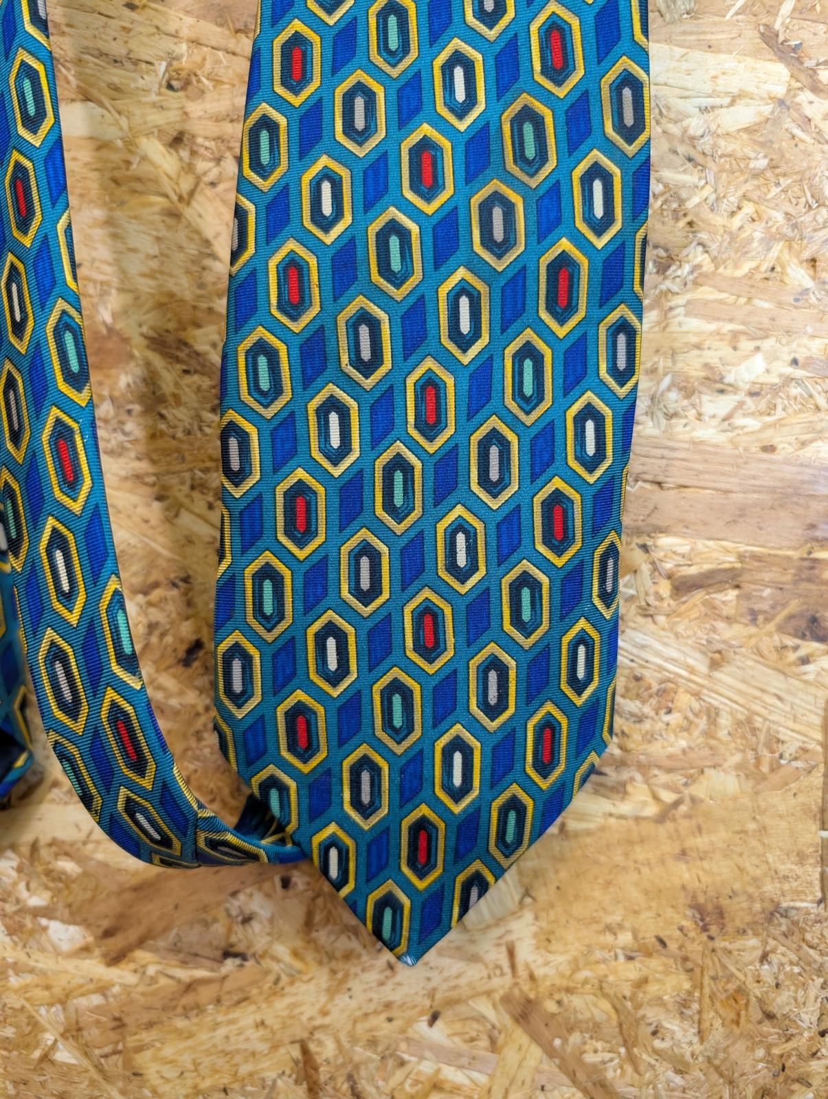 Lloyd Attree & Smith Pure Silk Tie 59" 149cm Green Blue Geometric Pattern