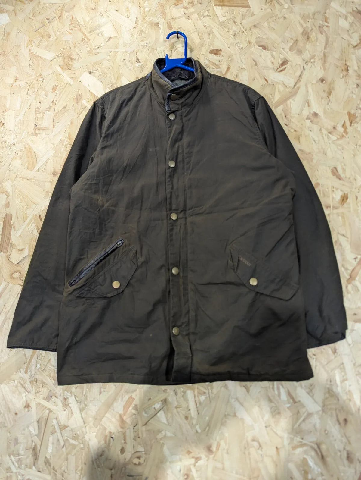 Barbour Prestbury Wax Jacket Mens Medium Khaki Green Brown Padded Cord Collar