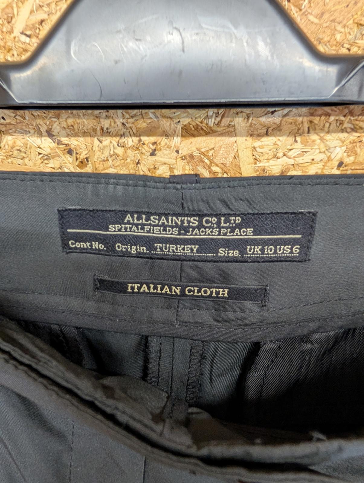 All Saints Trousers Size 10 W30 L27 Black Smart Formal Italian Cloth Side Stripe