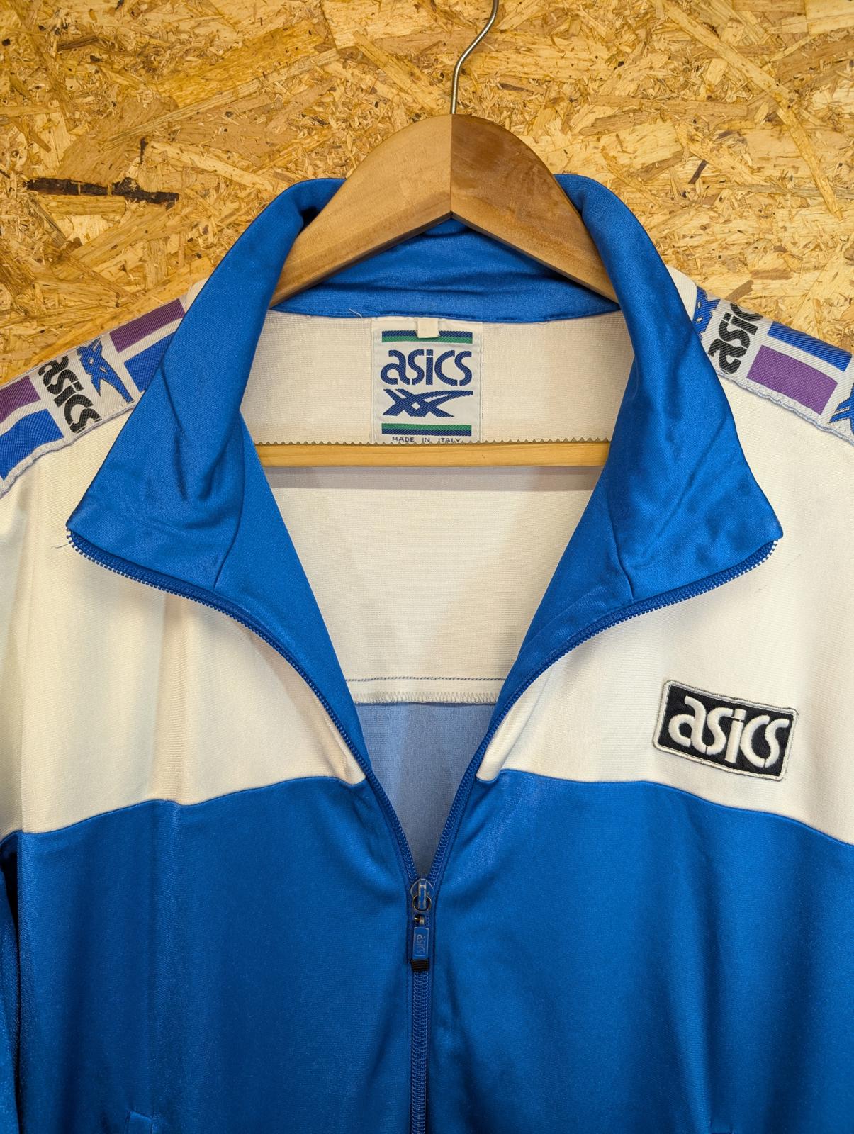 Asics Mens Size Small 80s Vintage Jacket Tape Blue White Windbreaker Track Top