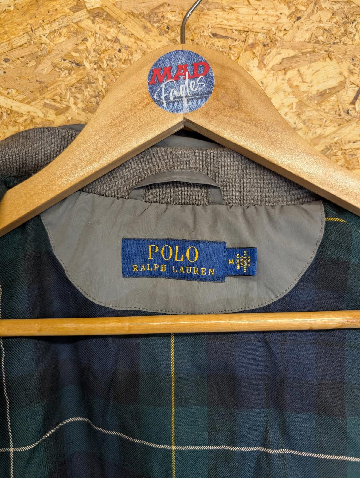Polo Ralph Lauren Bomber Jacket Medium Men Grey Check Tartan Lined Shine RL Polo