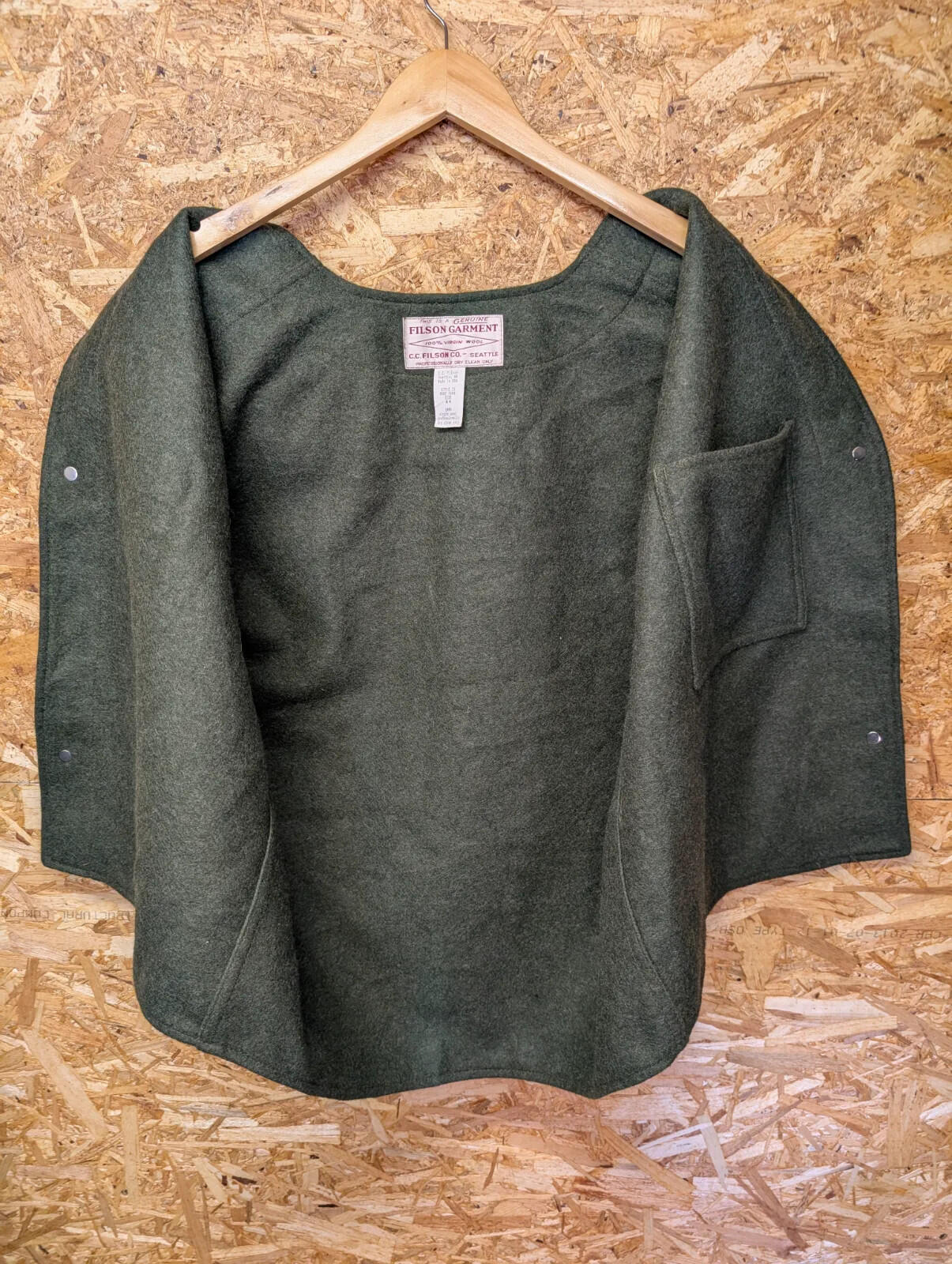 Filson Mackinaw 21 Wool Vest Men 44 XL Forest Green Snap Liner Gilet Body Warmer
