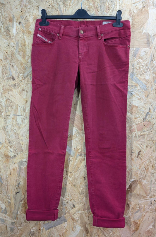 Diesel Getlegg Jeans W32 L37 Tall 0111C Red Slim Skinny Low Waist Stretch Denim