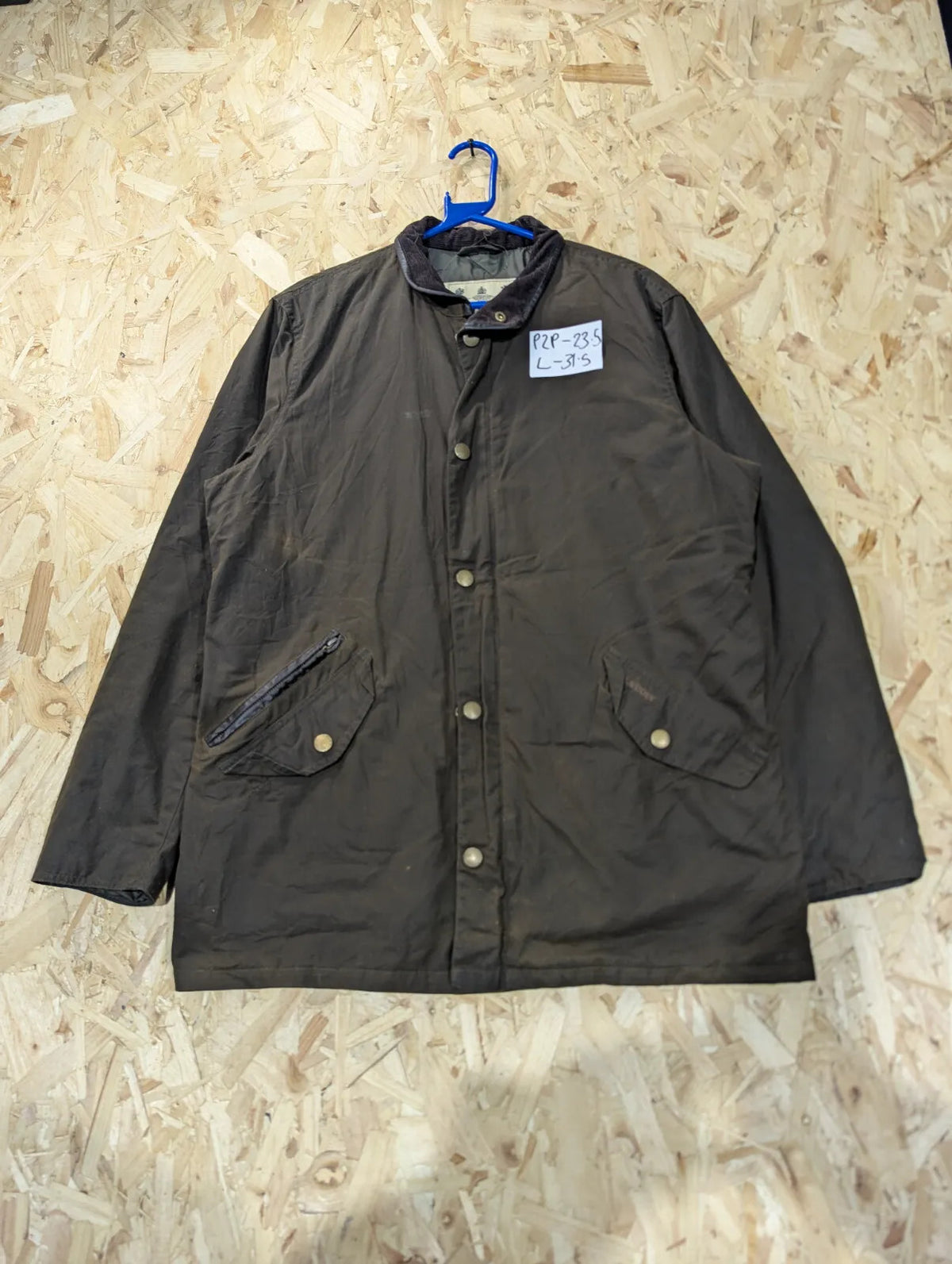 Barbour Prestbury Wax Jacket Mens Medium Khaki Green Brown Padded Cord Collar