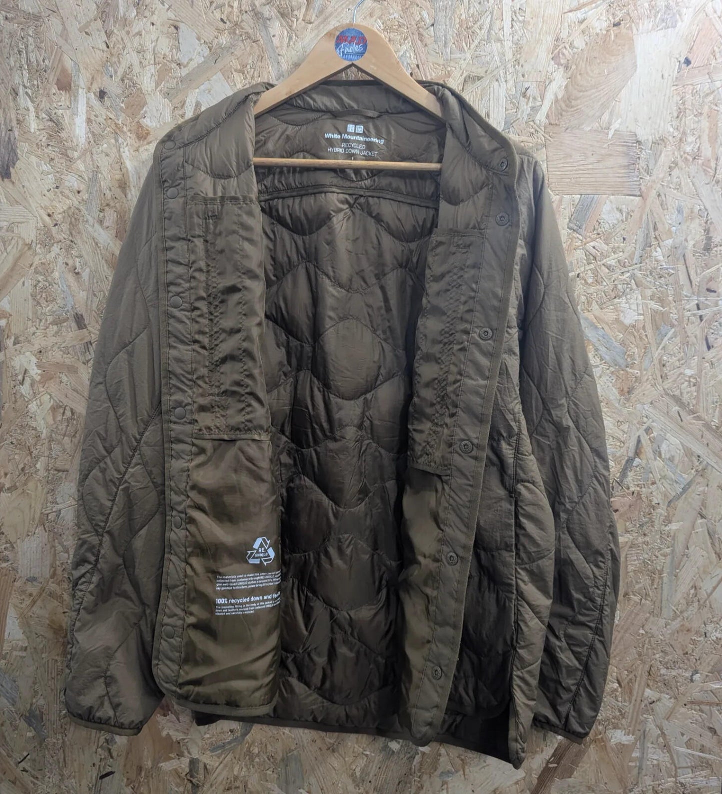 Uniqlo x White Mountaineering Jacket Mens Small Olive Khaki Quilt Hybrid Down