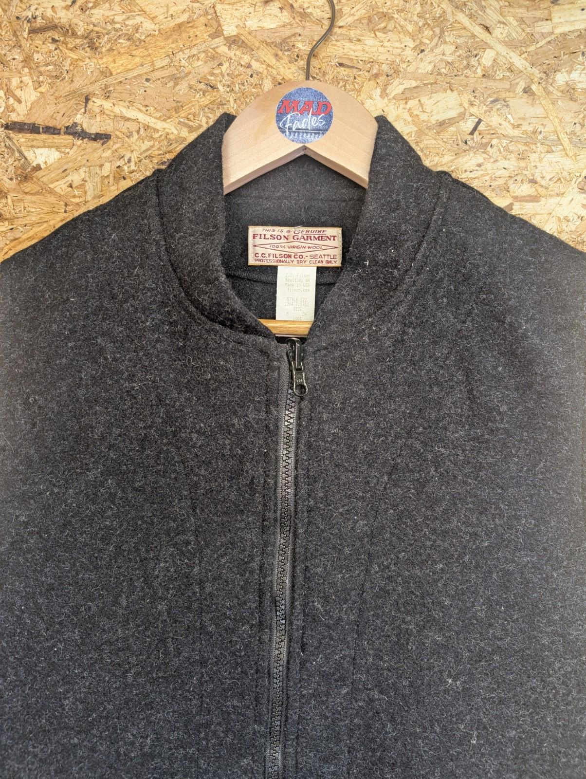 Filson Mackinaw Wool Vest Medium Charcoal Grey Zip Front Liner Gilet Body Warmer