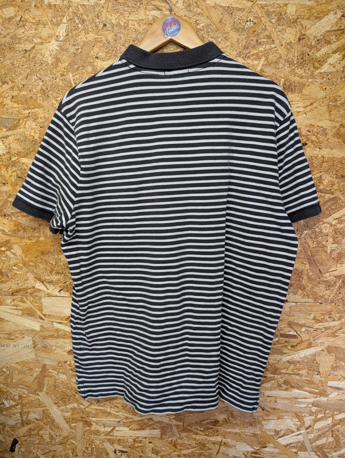 Vintage Ralph Lauren Polo Shirt Men XL Black White Embroidered Cotton Stripe 90s