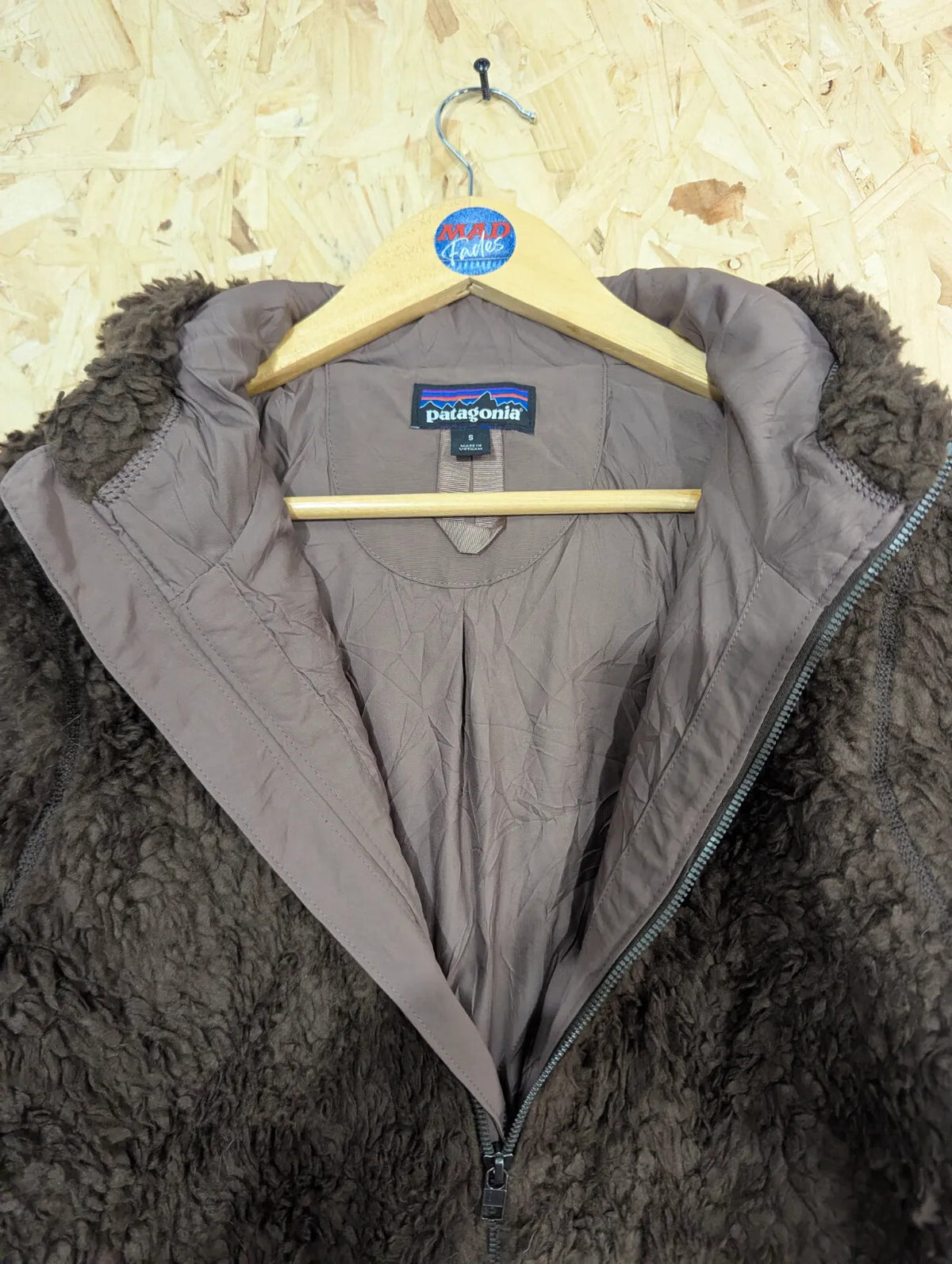 Patagonia Dusty Mesa Parka Jacket Womens Small Brown Hooded Fleece Sherpa Zip