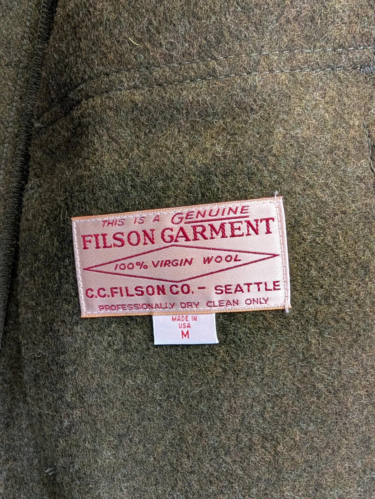 Filson Cruiser Wool Field Jacket Men Medium Forest Green Wool Snap USA Made
