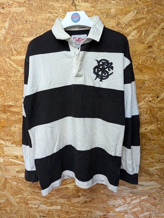 Vintage Barbarians Rugby Shirt Mens Medium Black White Stripe Cotton Traders 90s