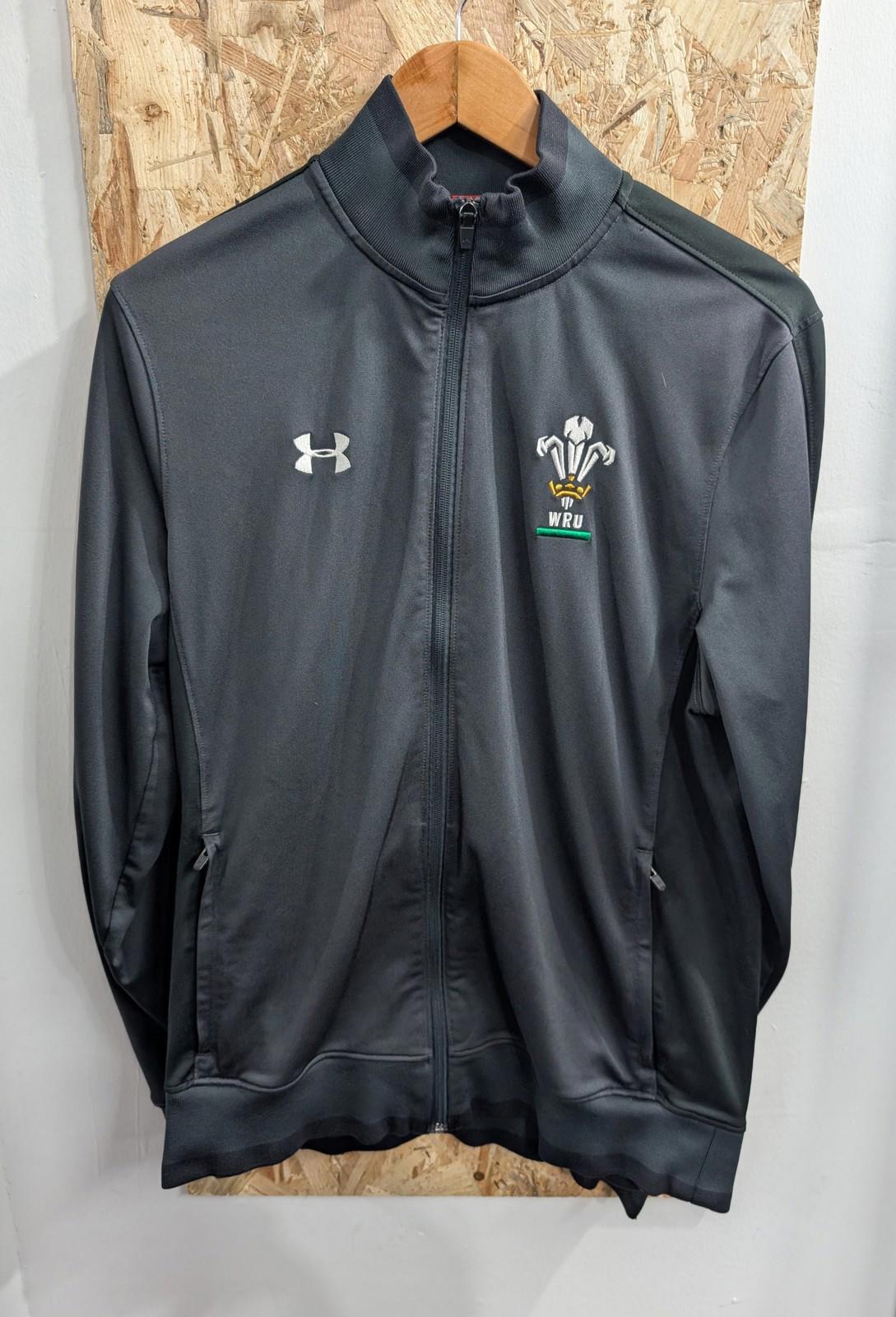 Under Armour WRU Drill Jacket Medium Men Trackie Top Welsh Rugby Black Grey