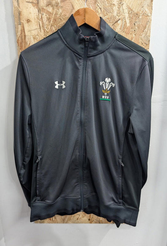 Under Armour WRU Drill Jacket Medium Men Trackie Top Welsh Rugby Black Grey