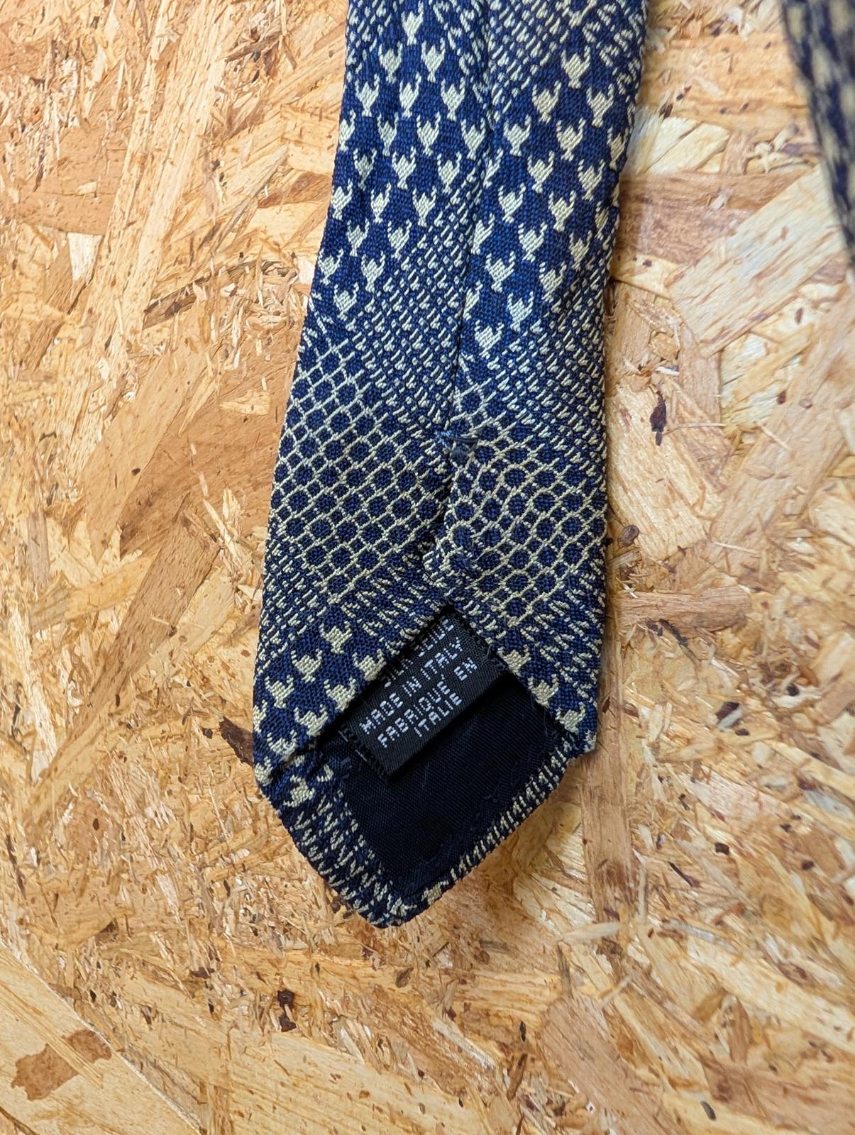 Georgio Armani Silk Tie 61" 155cm Made In Italy Navy Blue Cream Diamond Pattern