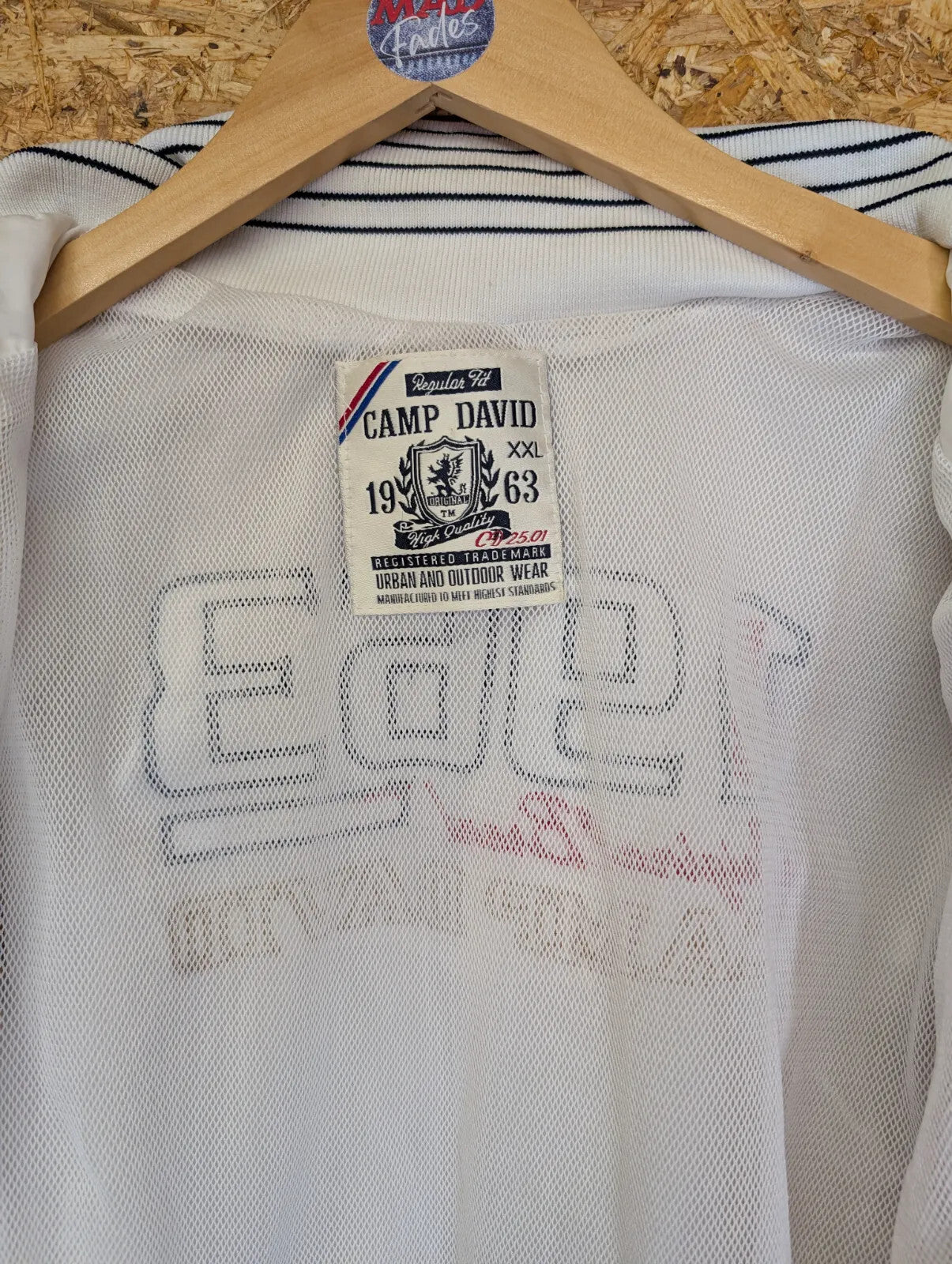 Camp David Bomber Jacket Mens XXL White Cotton Embroidered Graphic Full Zip Mesh