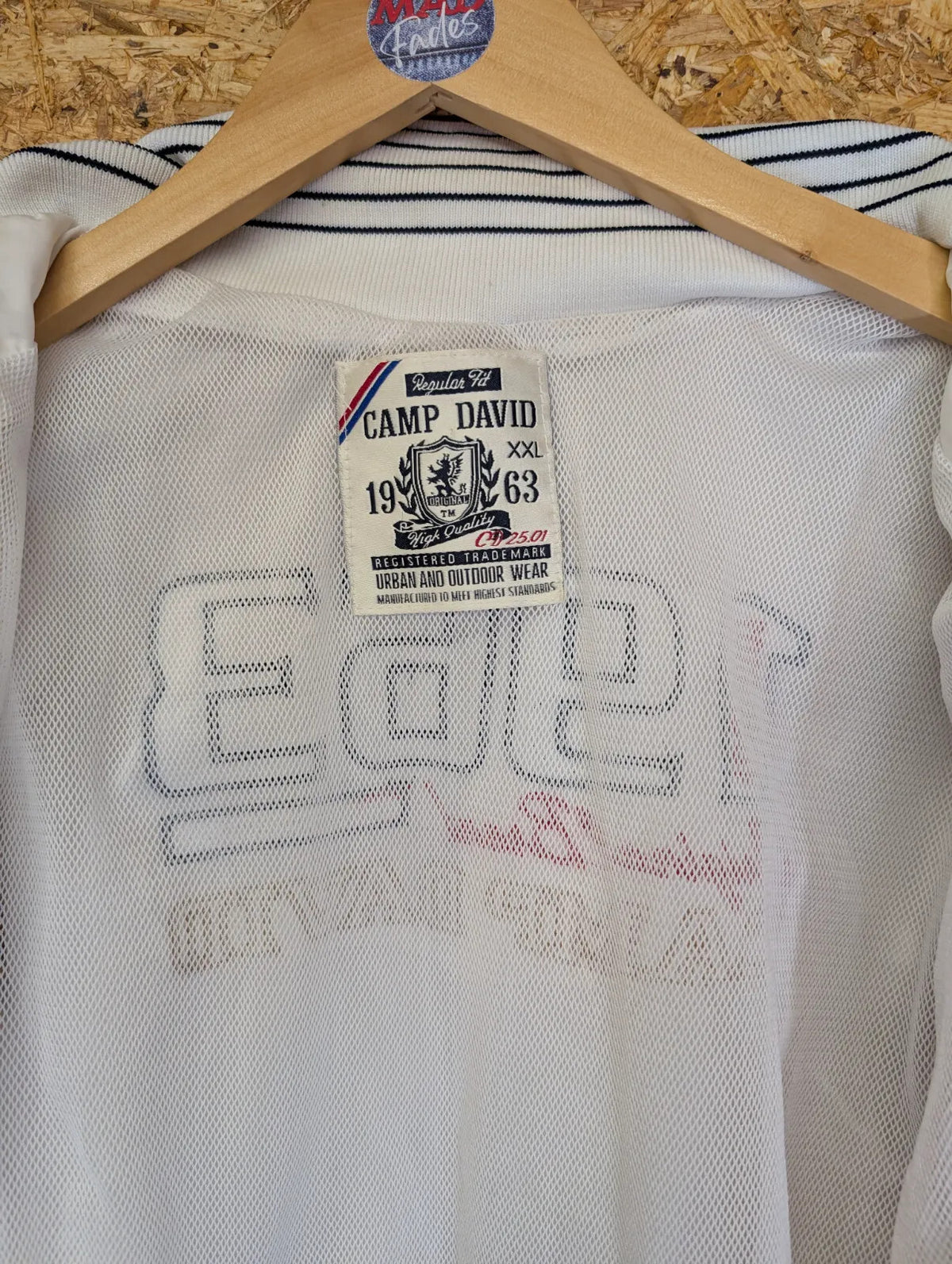 Camp David Bomber Jacket Mens XXL White Cotton Embroidered Graphic Full Zip Mesh