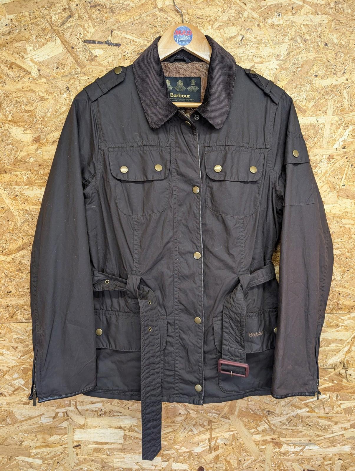 Barbour International Flyweight Jacket UK 12 Women Belted Wax Brown Cord Collar