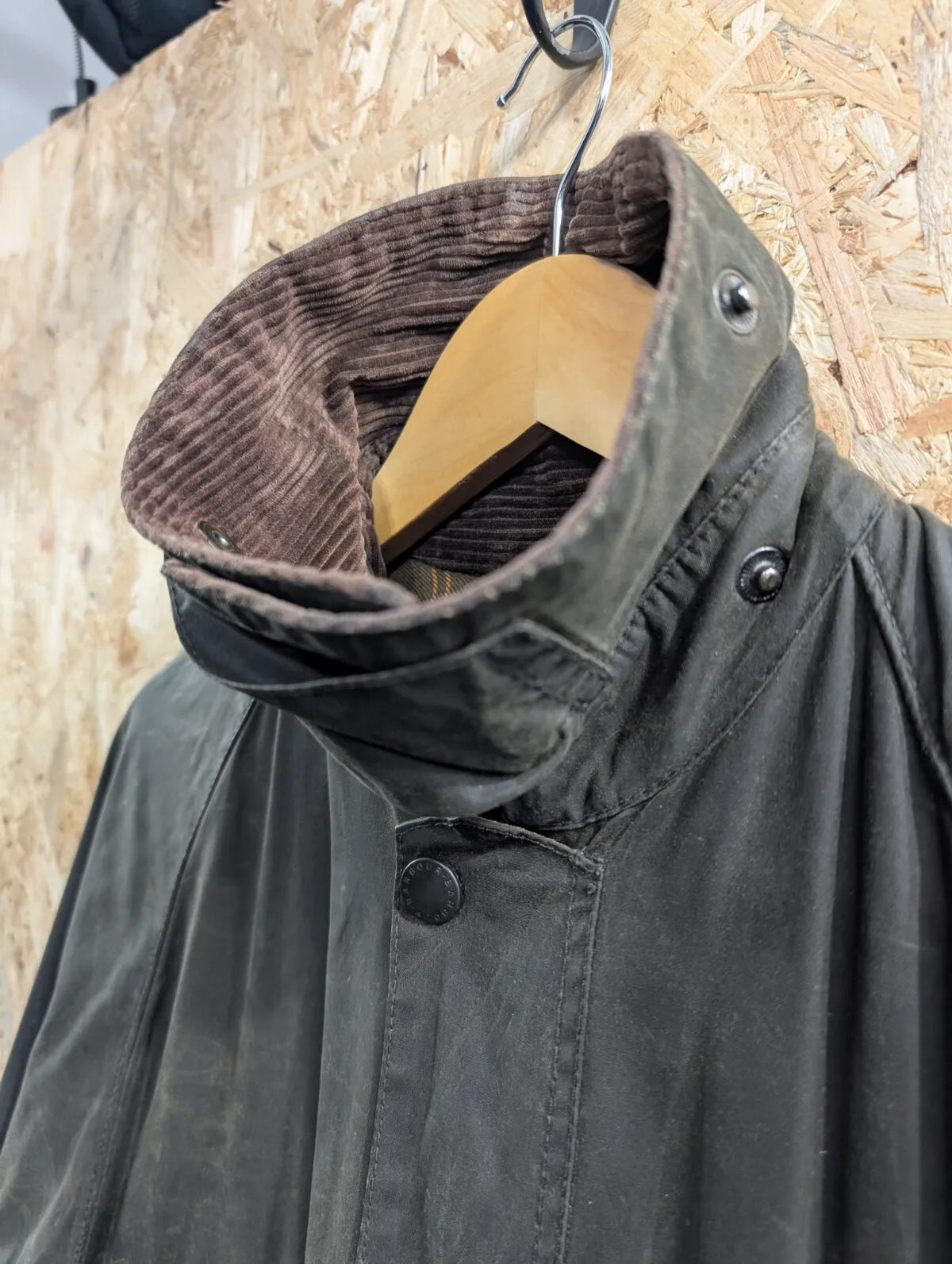 Barbour Classic Bedale Wax Jacket Mens Small C36 Green Corduroy Collar England