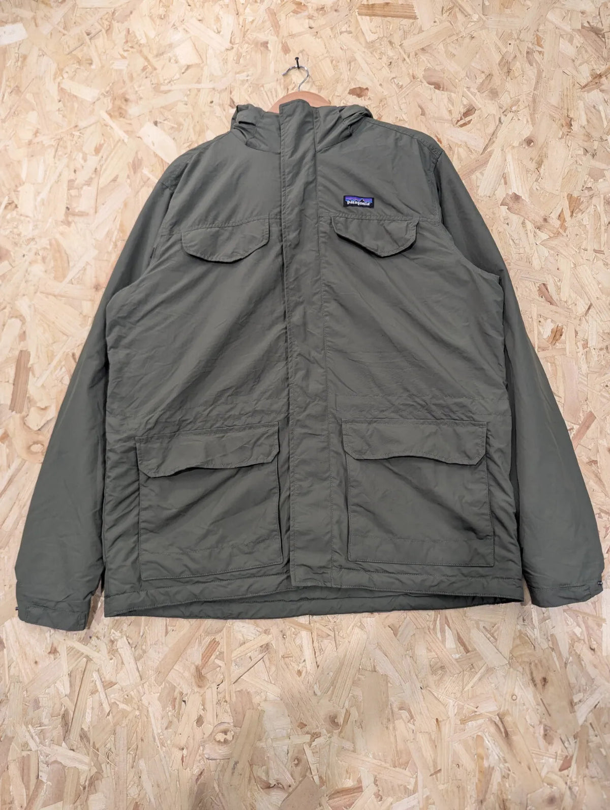 Patagonia Isthmus Parka Jacket Mens Large Green Fleece Lined Hooded Winter Coat