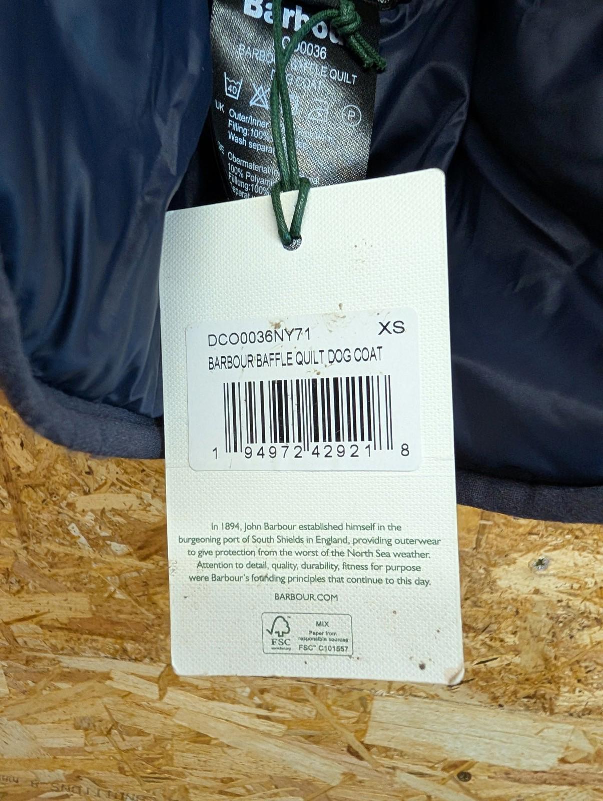 Barbour Baffle Quilt Dog Coat XS Waterproof Winter Apparel Navy