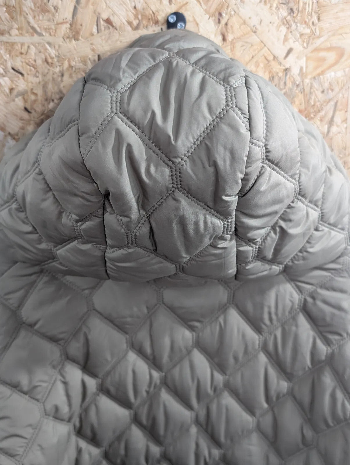 Mint Velvet Coat Womens Small Quilted Hooded Khaki Green Padded Parka 2-Layers